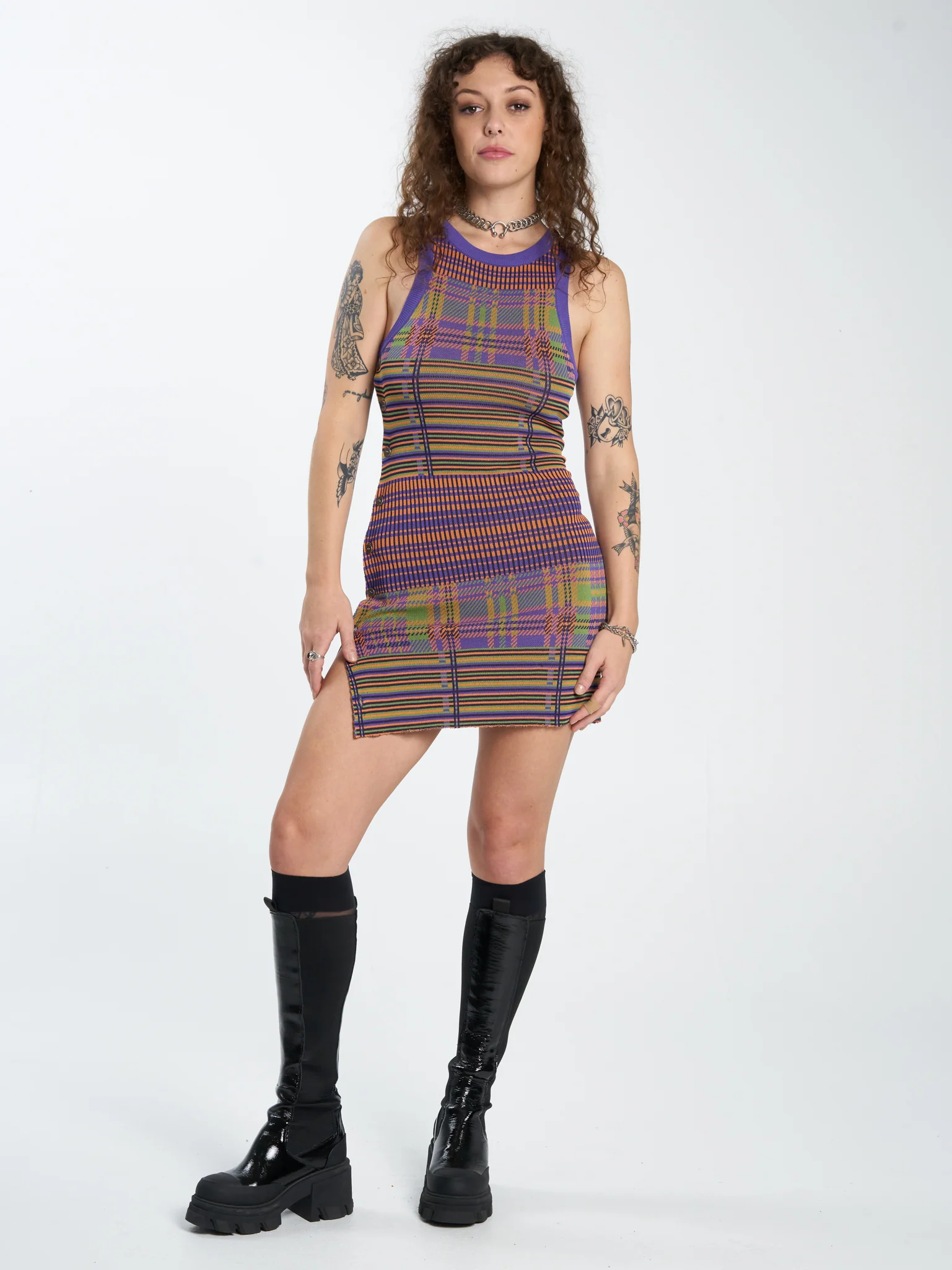 Allsorts Knit Mini Dress - Candy Plaid - Image 5