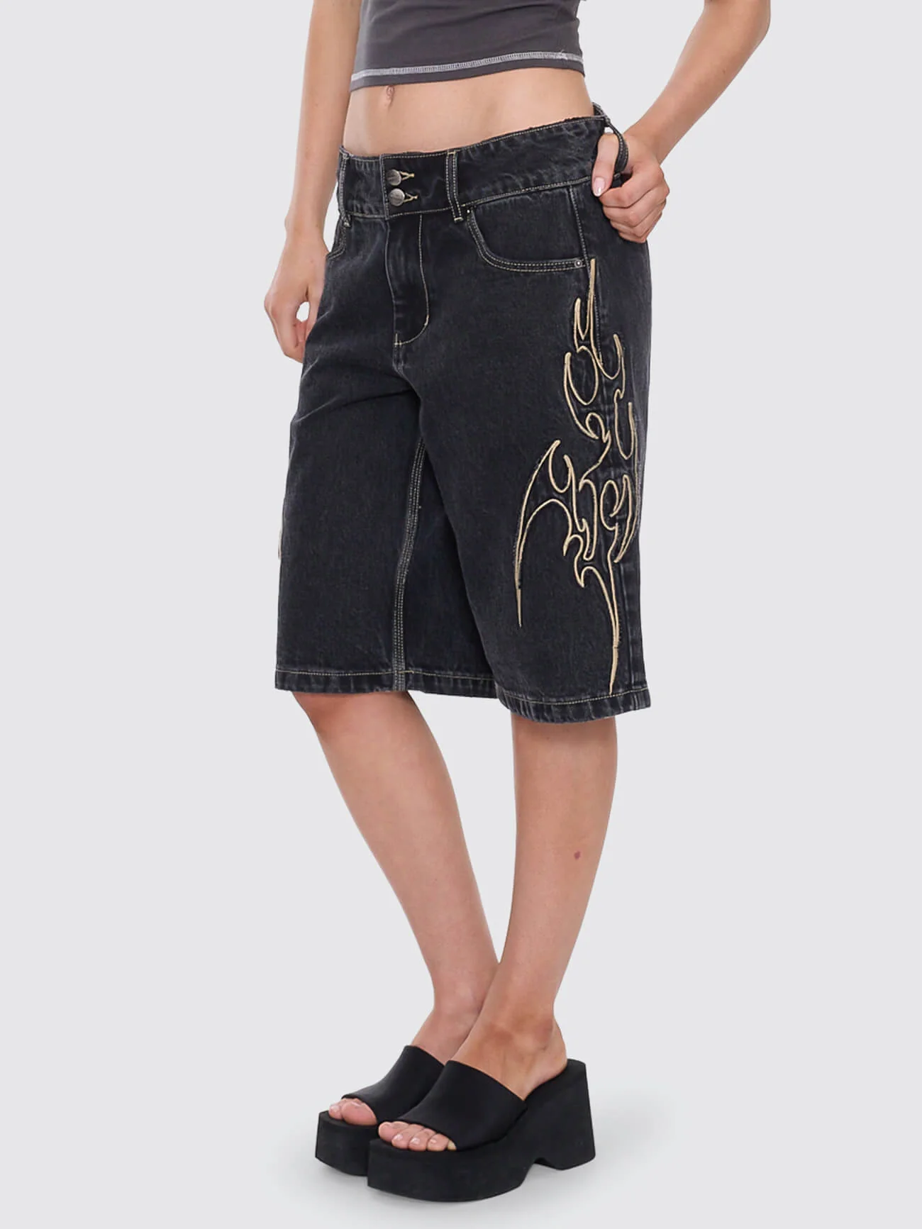 At Peace 00s Big Baggy Short - Black Rinse - Image 3