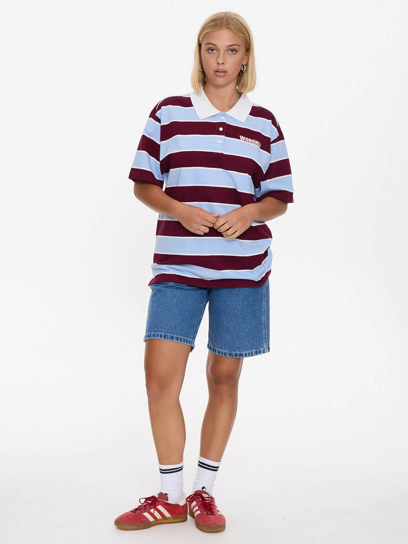 Belter Box Fit Polo - Willow Blue - Deep Cherry - Image 10