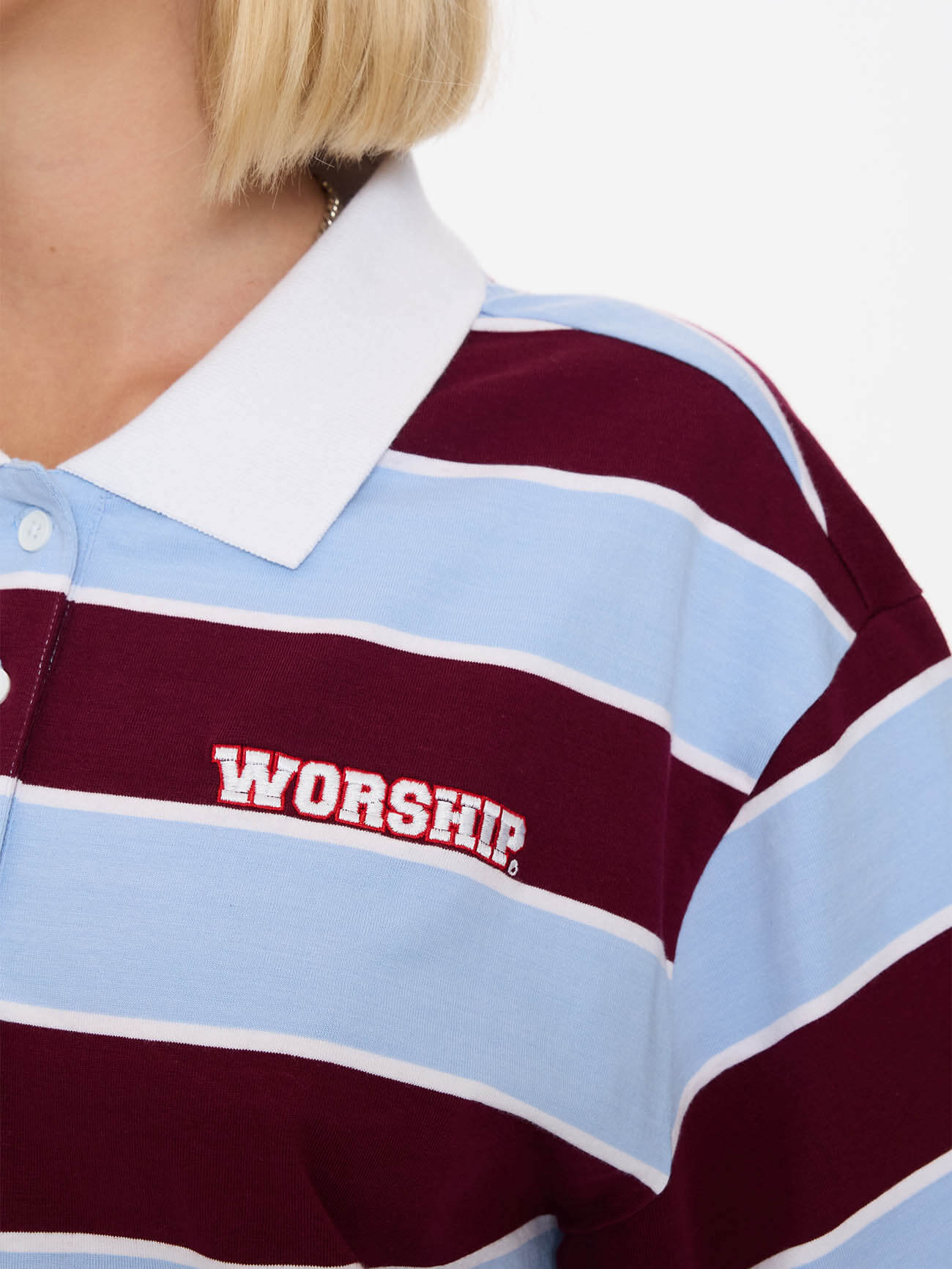 Belter Box Fit Polo - Willow Blue - Deep Cherry - Image 3