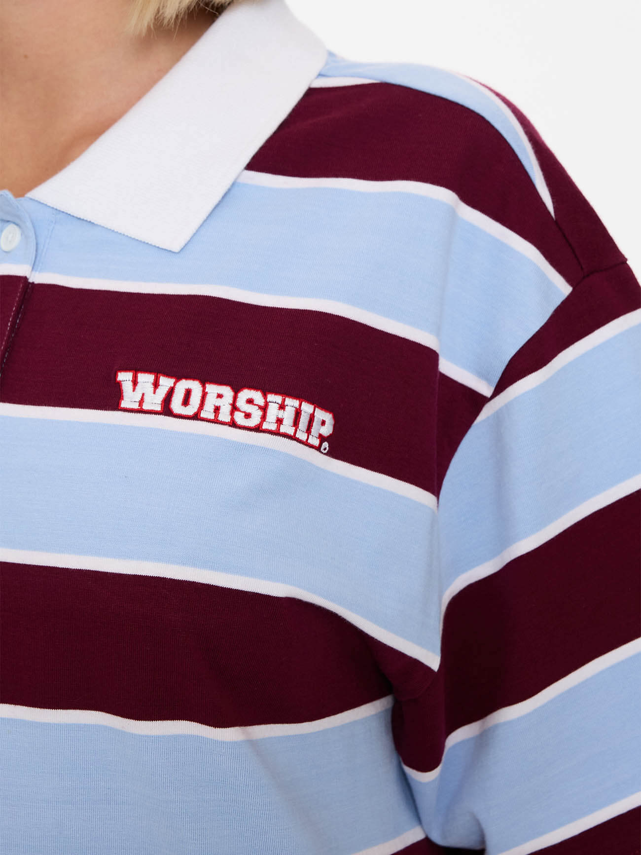 Belter Box Fit Polo - Willow Blue - Deep Cherry - Image 4