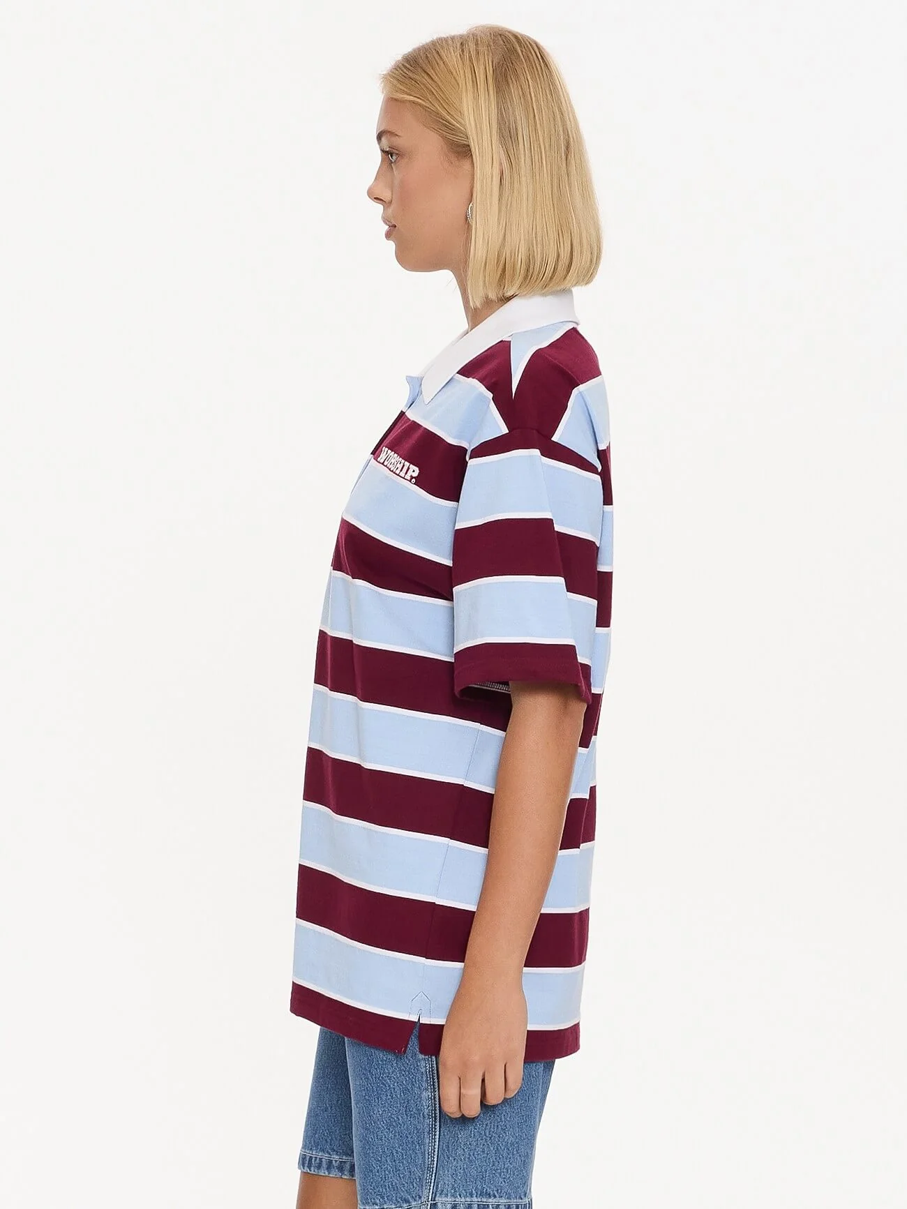 Belter Box Fit Polo - Willow Blue - Deep Cherry - Image 6