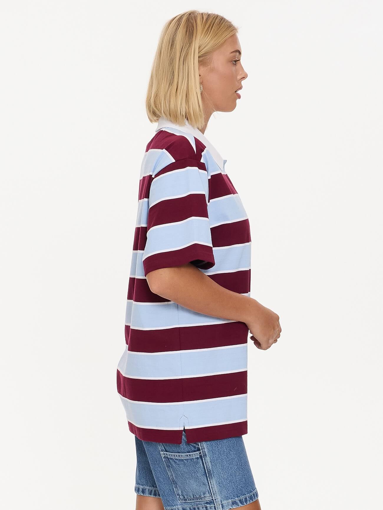 Belter Box Fit Polo - Willow Blue - Deep Cherry - Image 8