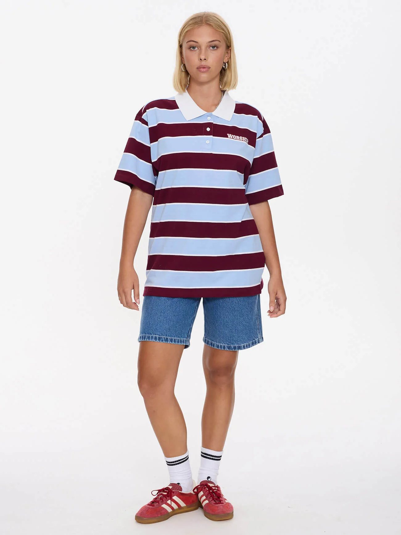 Belter Box Fit Polo - Willow Blue - Deep Cherry - Image 9