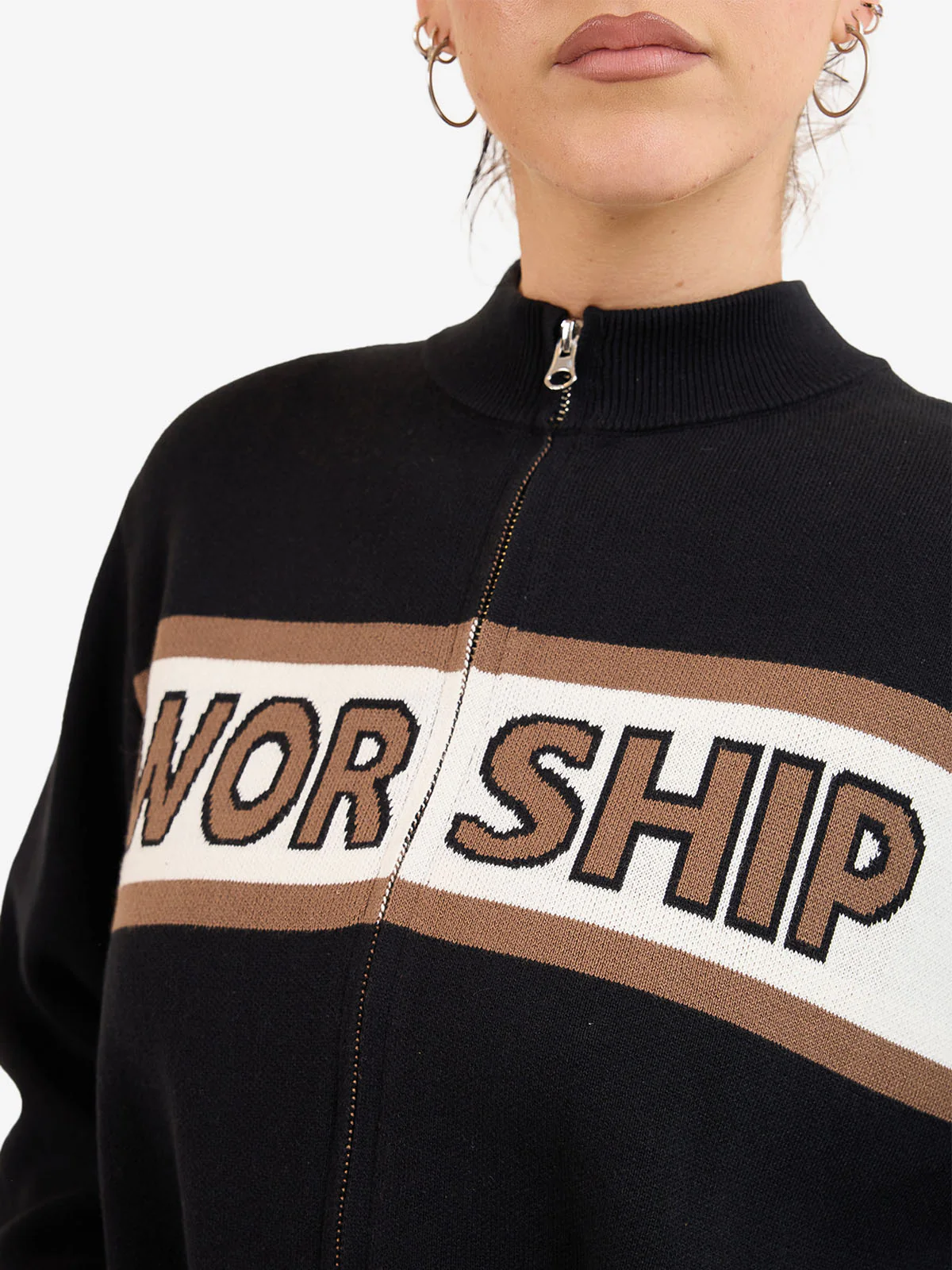 Brassy Zip Front Knit Jacket - Black - Image 4