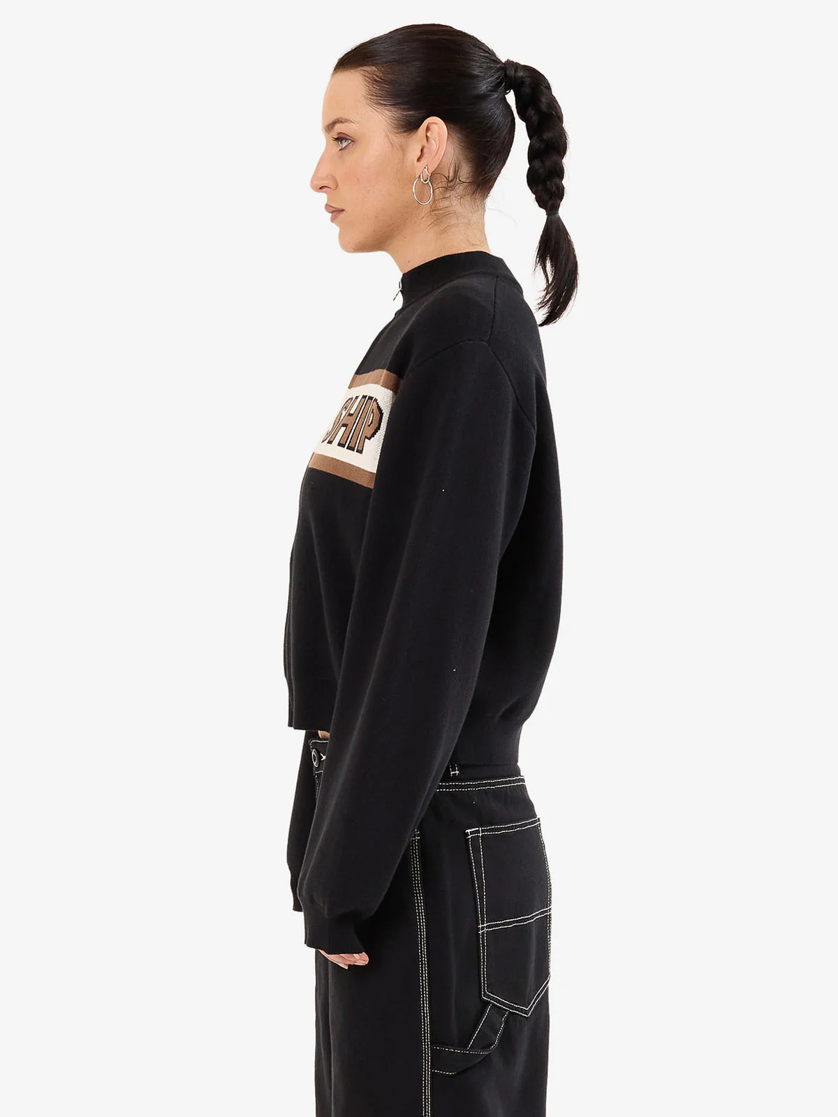 Brassy Zip Front Knit Jacket - Black - Image 5
