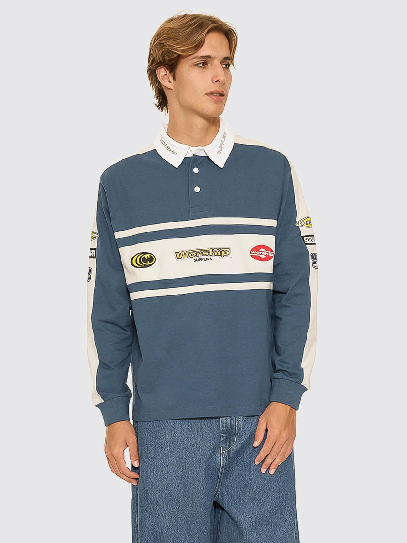 Burner Long Sleeve Rugby Polo - Blue - Image 3