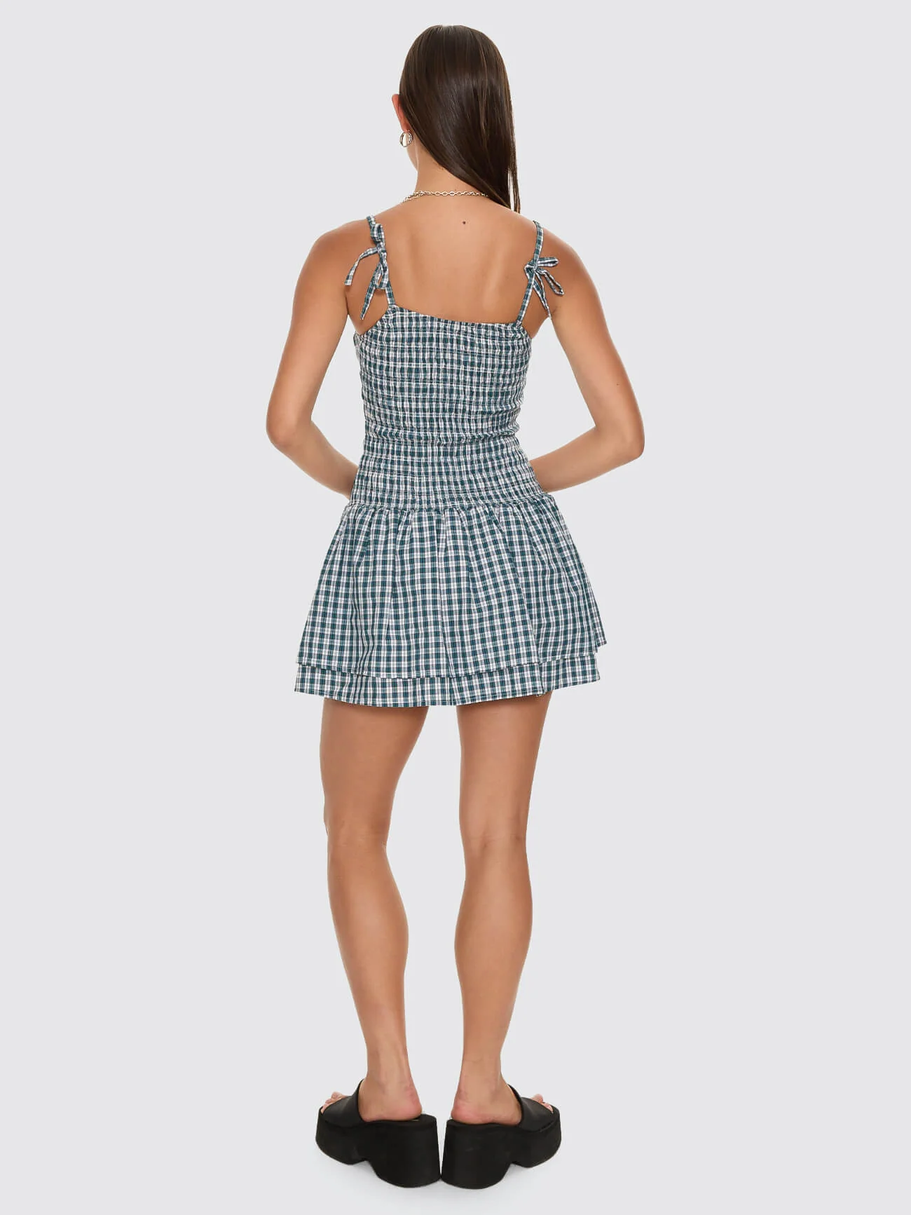 Checkmate Shirred Mini Dress - Blue - Image 4