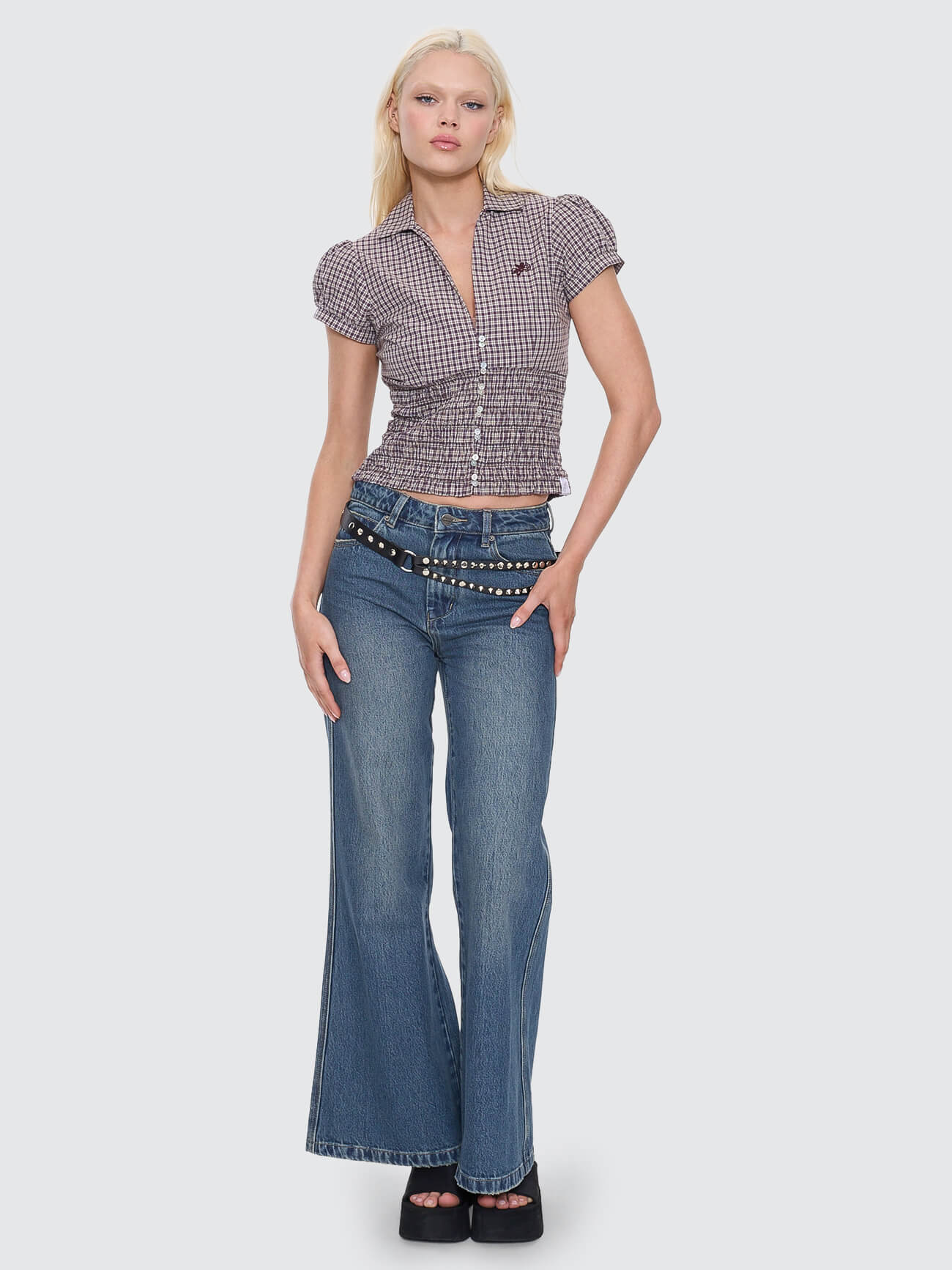 Cheek Shirred Short Sleeve Shirt - Blackberry - Image 4