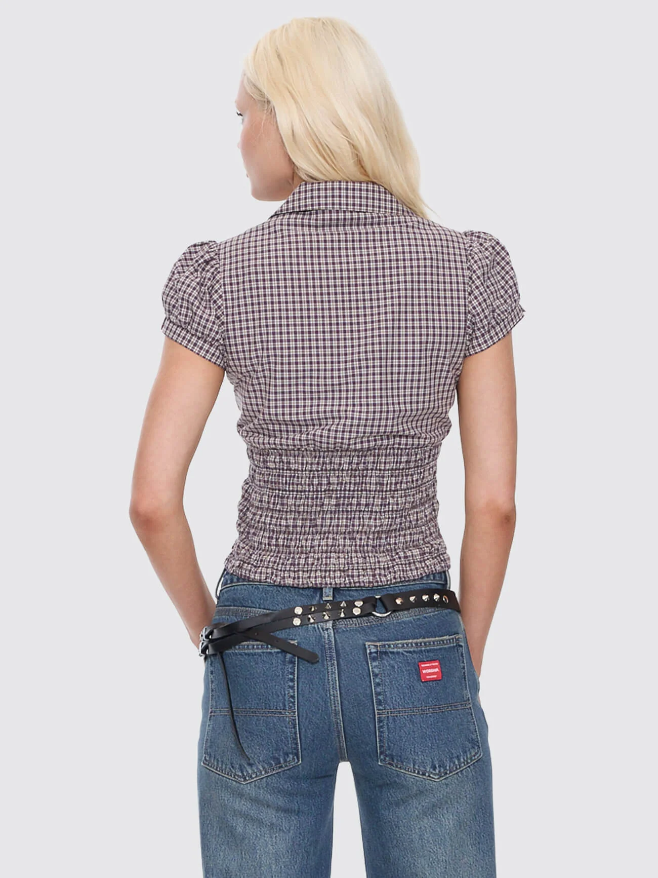 Cheek Shirred Short Sleeve Shirt - Blackberry - Image 6