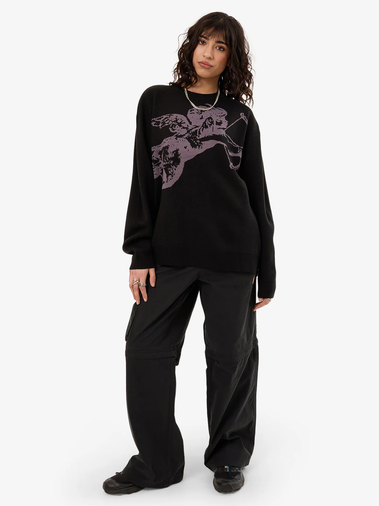 Cherub Box Fit Crew Knit - Black - Image 5