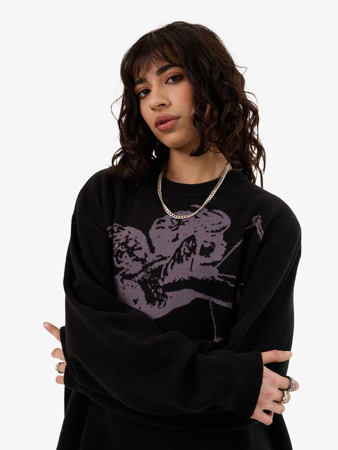 Cherub Box Fit Crew Knit - Black - Image 6