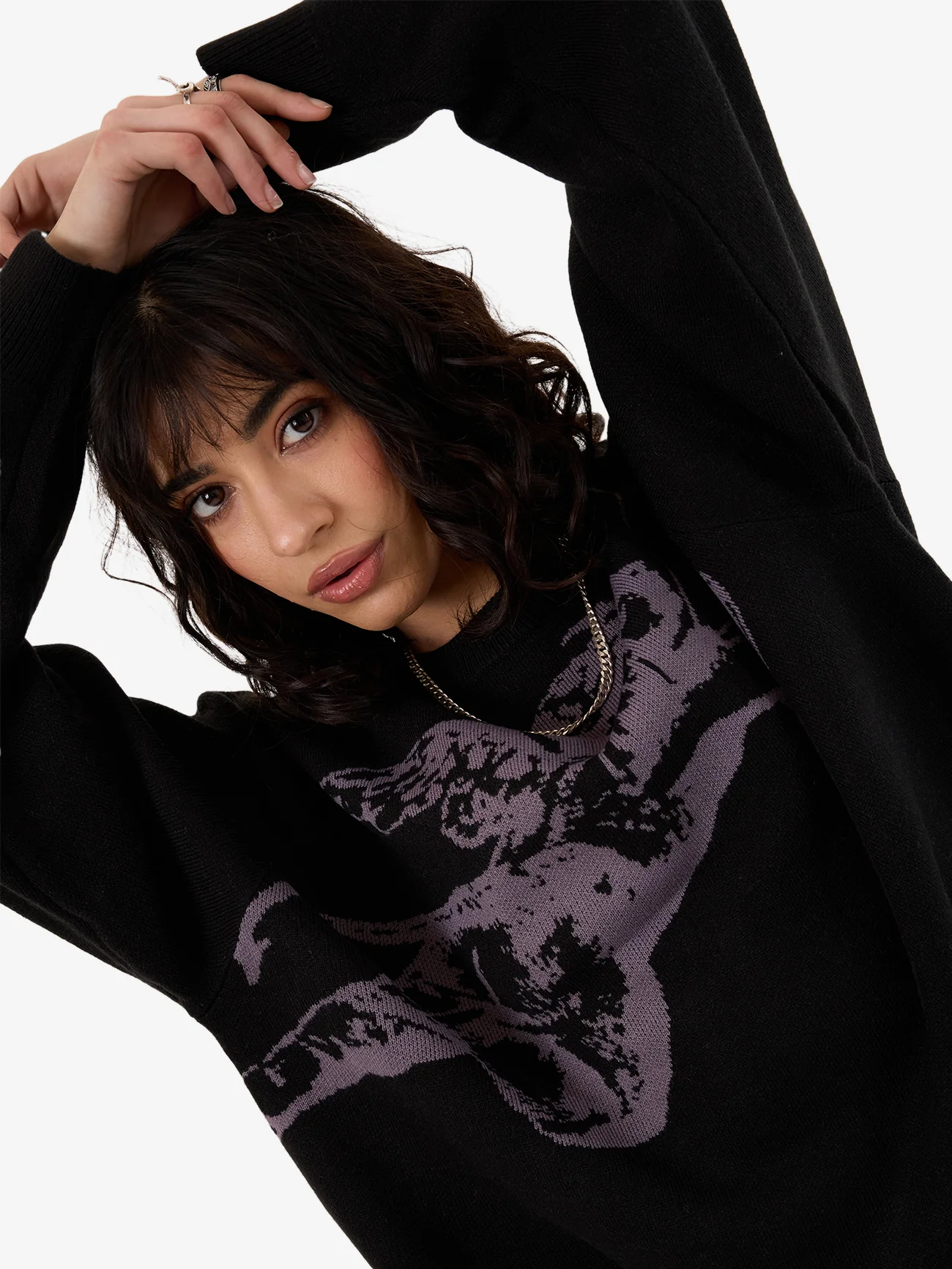 Cherub Box Fit Crew Knit - Black - Image 7