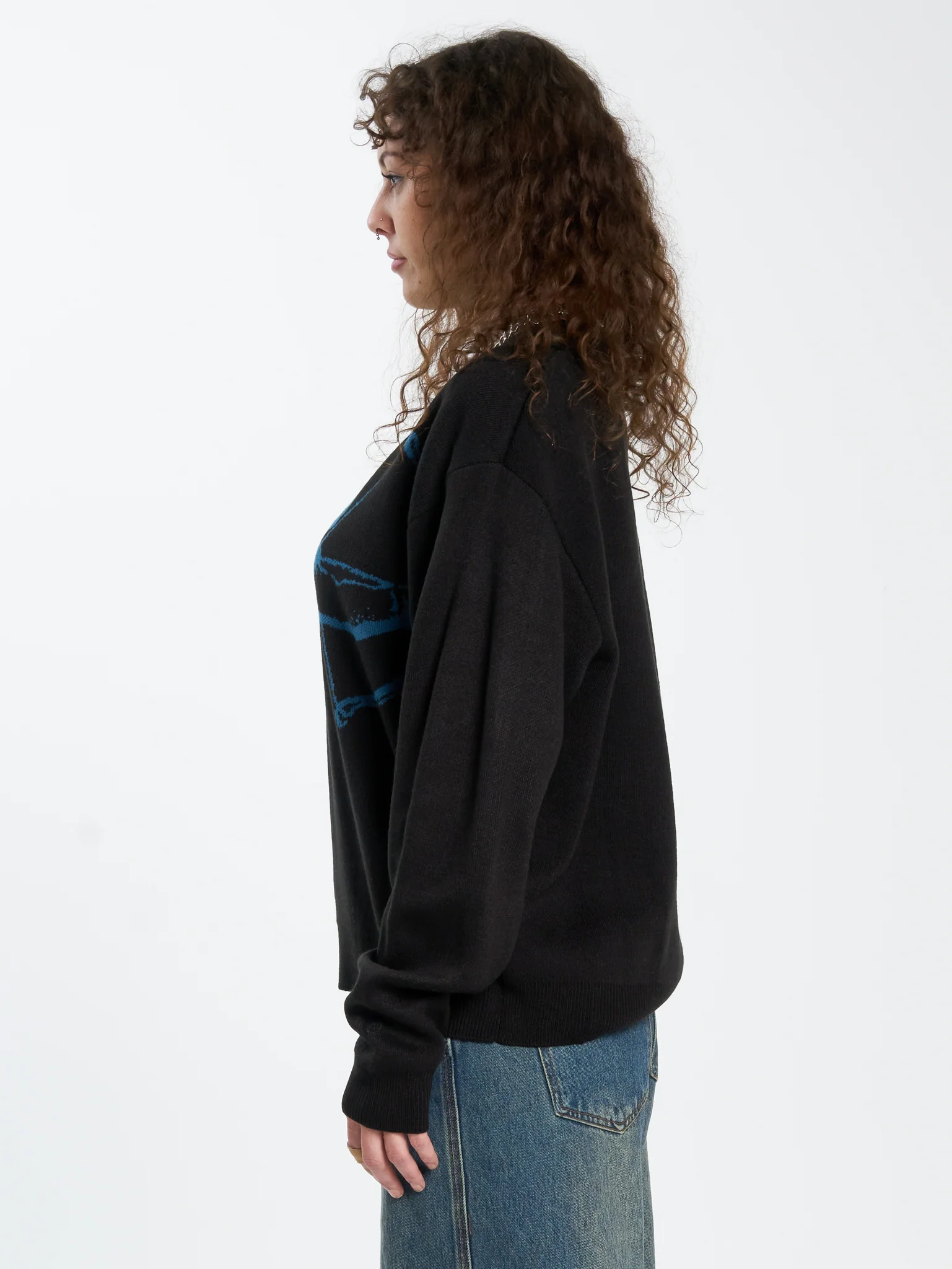Cherub Box Fit Crew Knit - Black - Image 3