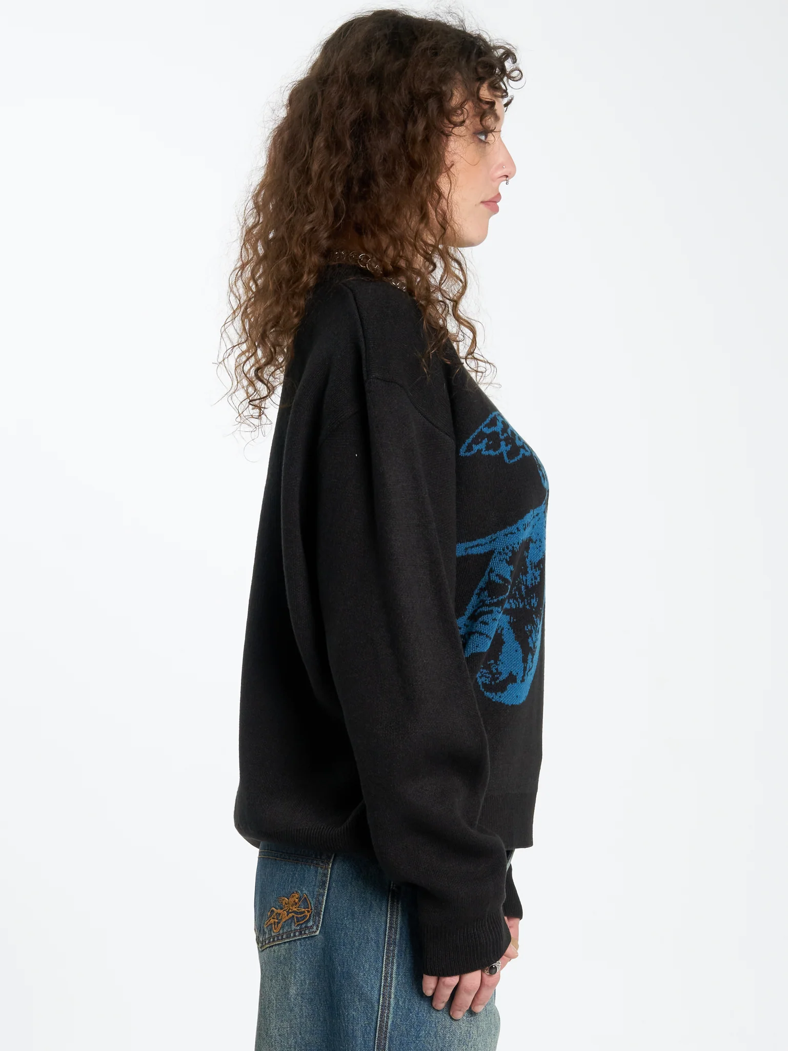 Cherub Box Fit Crew Knit - Black - Image 4