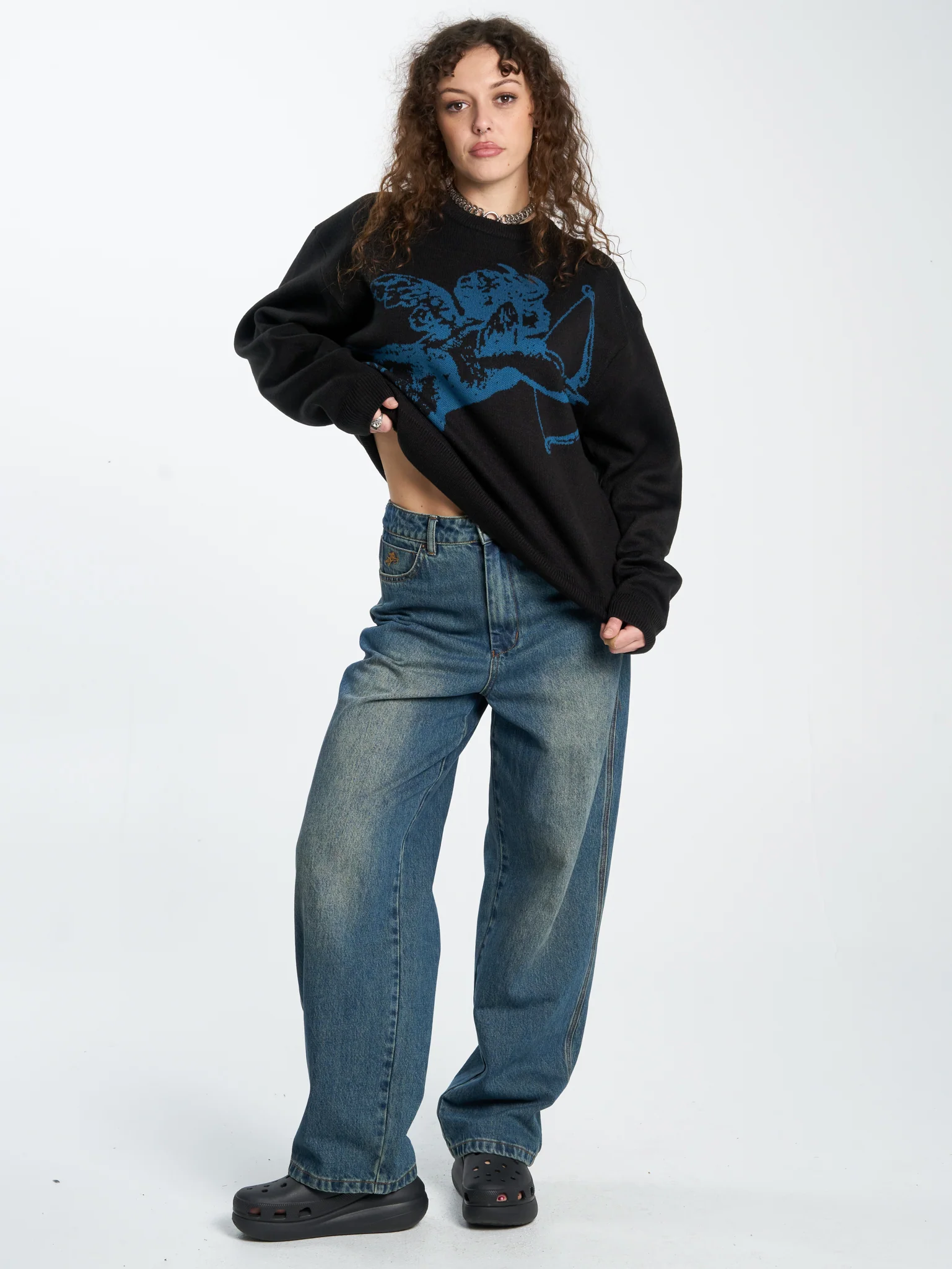 Cherub Box Fit Crew Knit - Black - Image 5