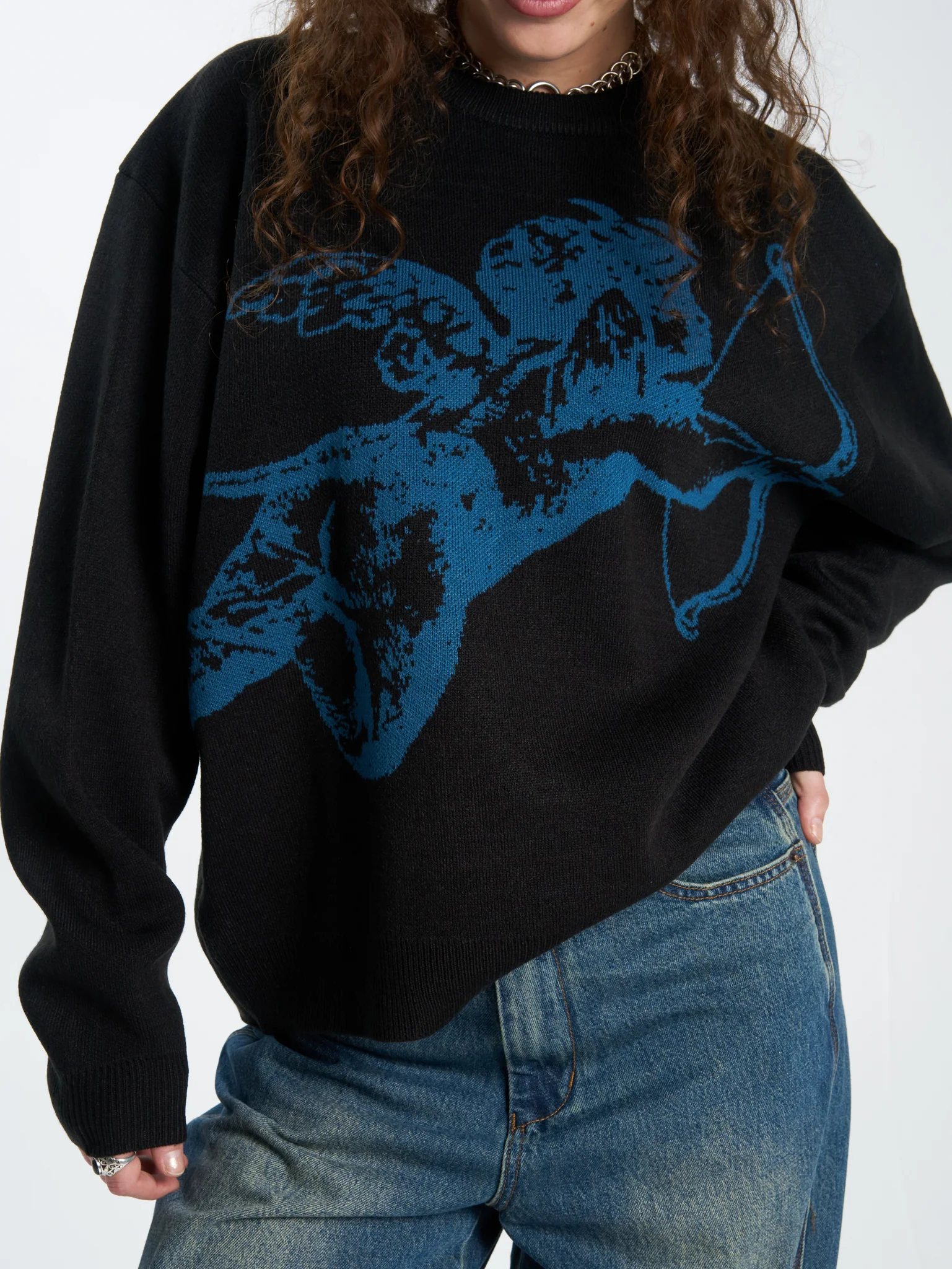 Cherub Box Fit Crew Knit - Black - Image 7