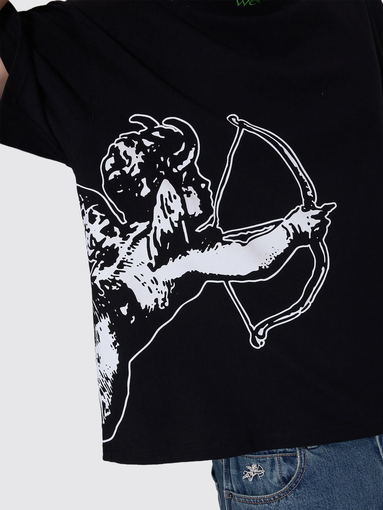 Cherub Box Fit Cropped Tee - Black - Image 2