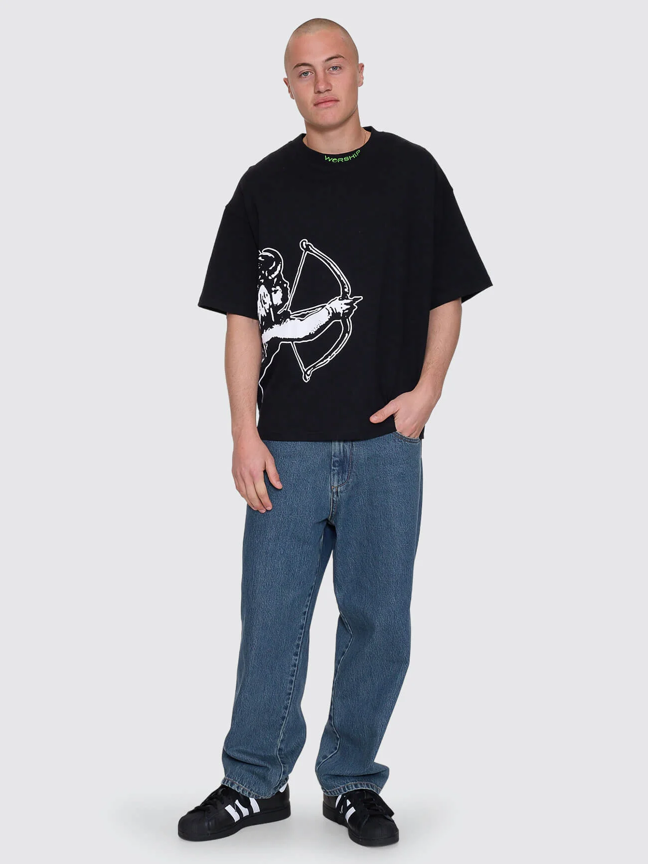 Cherub Box Fit Cropped Tee - Black - Image 3