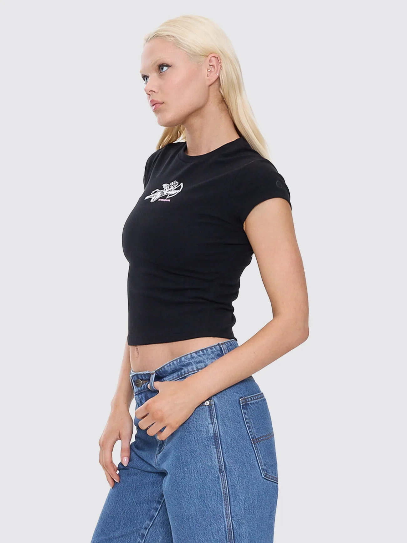 Cherub Cap Sleeve Tee - Black - Image 4