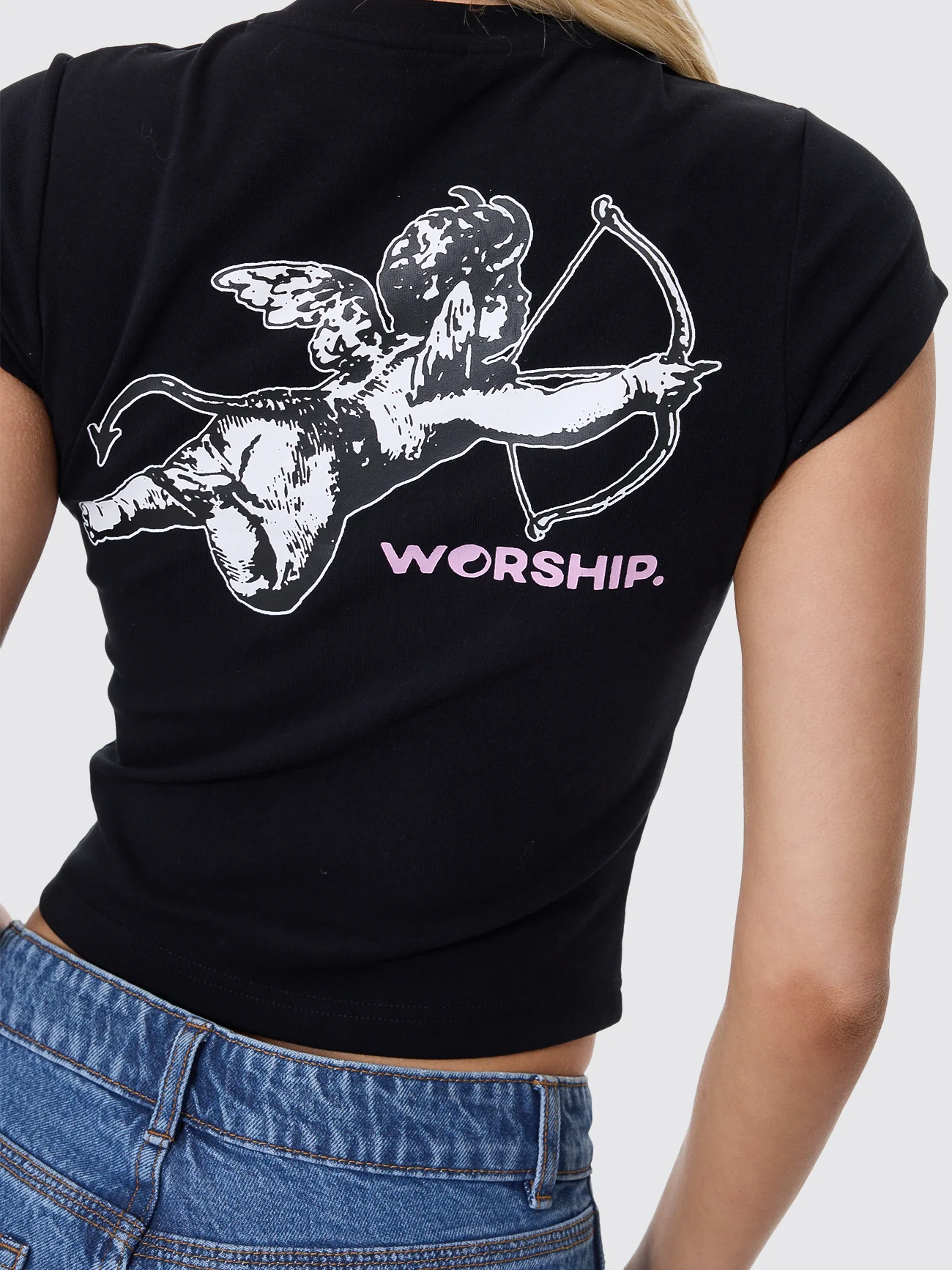 Cherub Cap Sleeve Tee - Black - Image 5