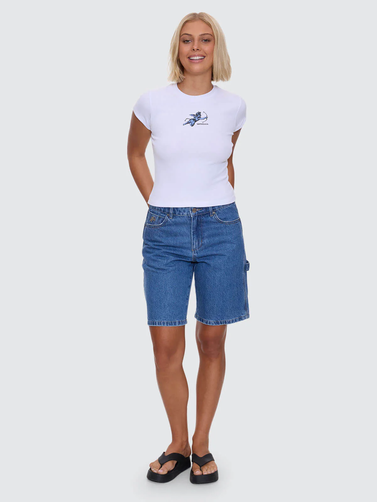 Cherub Cap Sleeve Tee - White - Blue - Image 3
