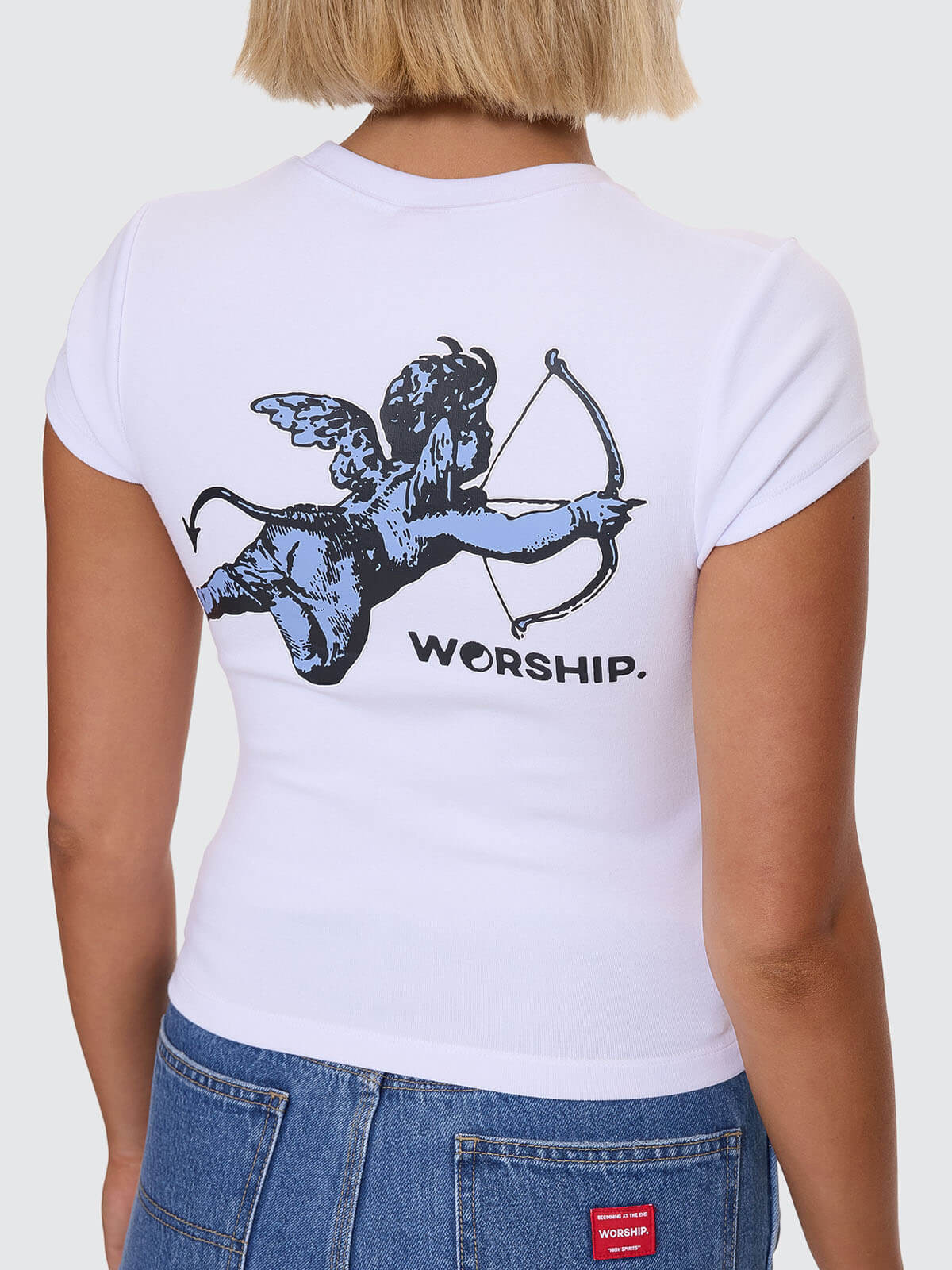 Cherub Cap Sleeve Tee - White - Blue - Image 4