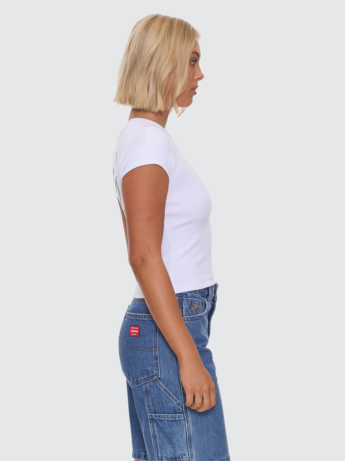Cherub Cap Sleeve Tee - White - Blue - Image 7