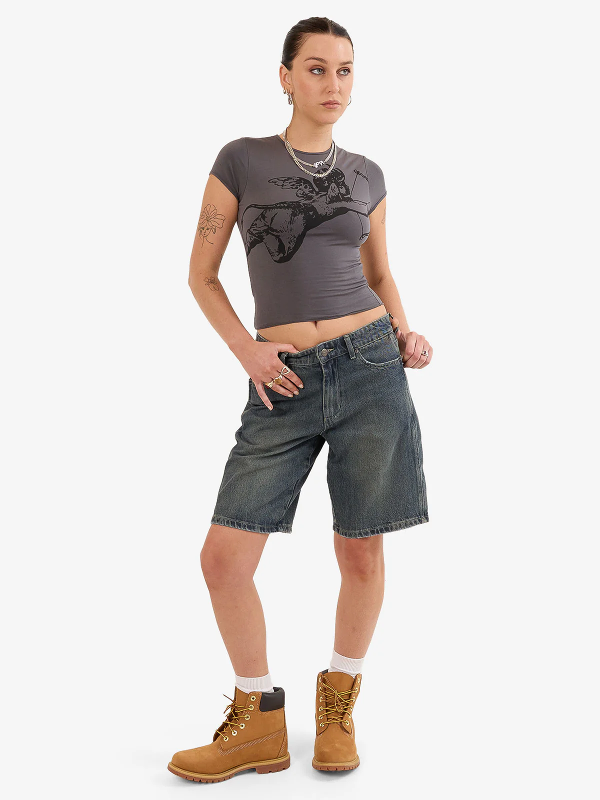 Cherub Cap Sleeve Top - Worn Black - Image 4