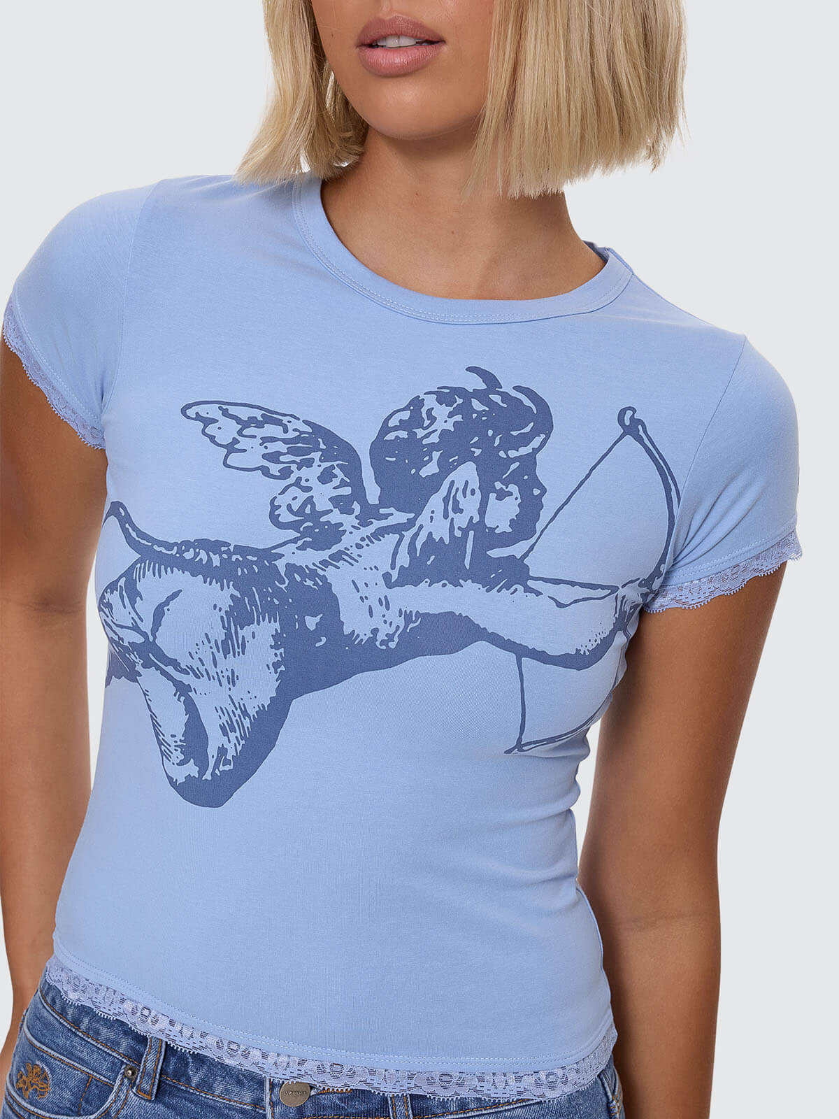 Cherub Lace Cap Sleeve Tee - Bell Air Blue - Image 2