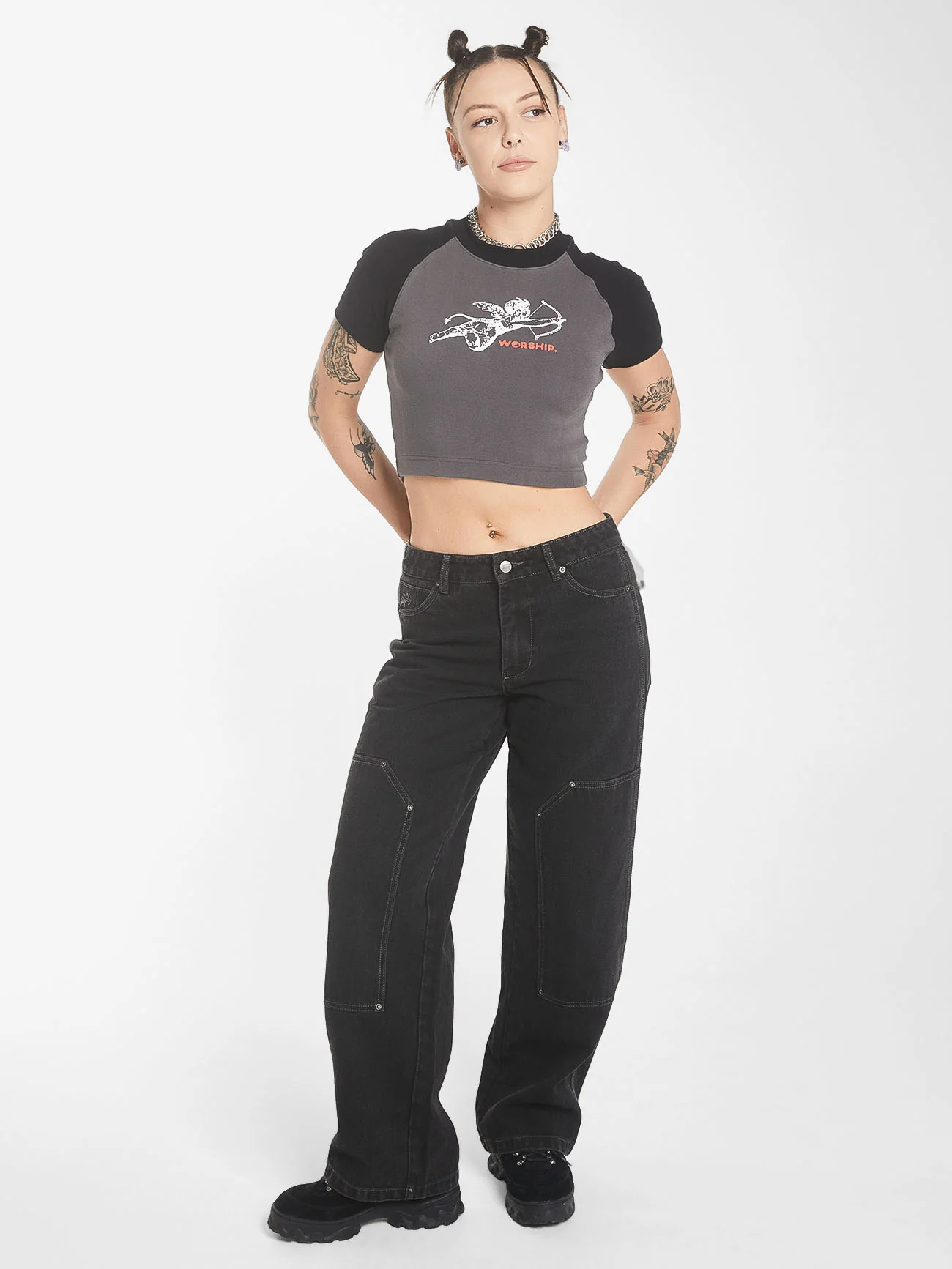 Cherub Raglan Micro Tee - Worn Black - Image 5