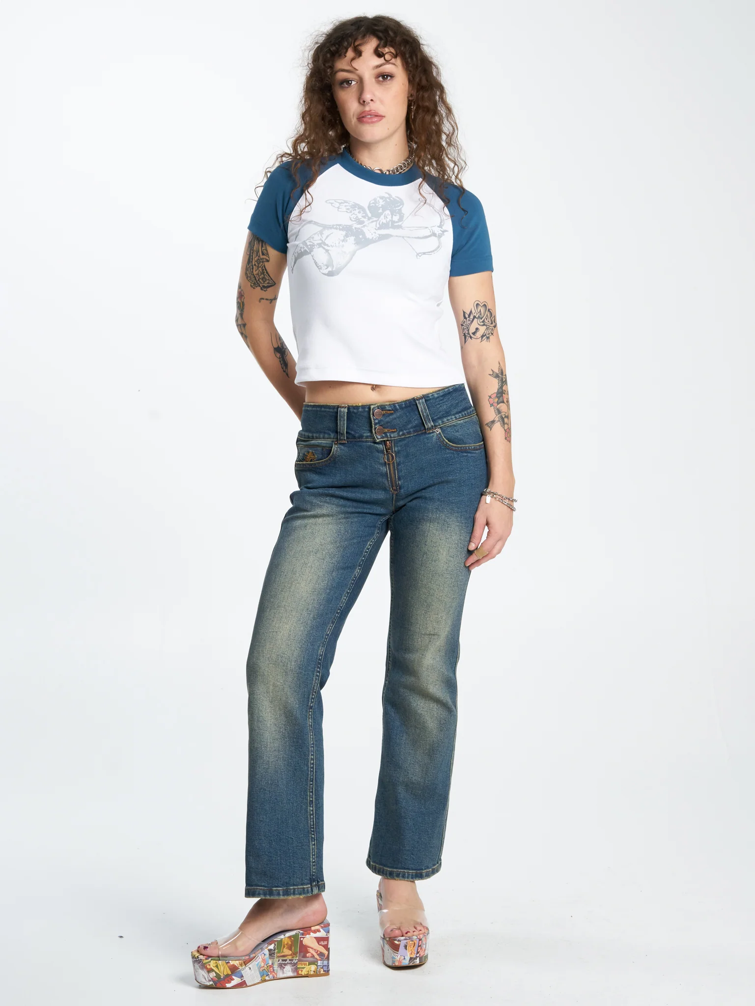 Cherub Slim Raglan Tee - Moroccan Blue - Image 6