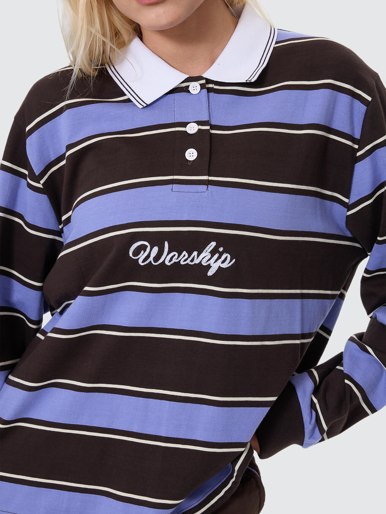Coed Striped Long Sleeve Polo - Ganache - Image 5