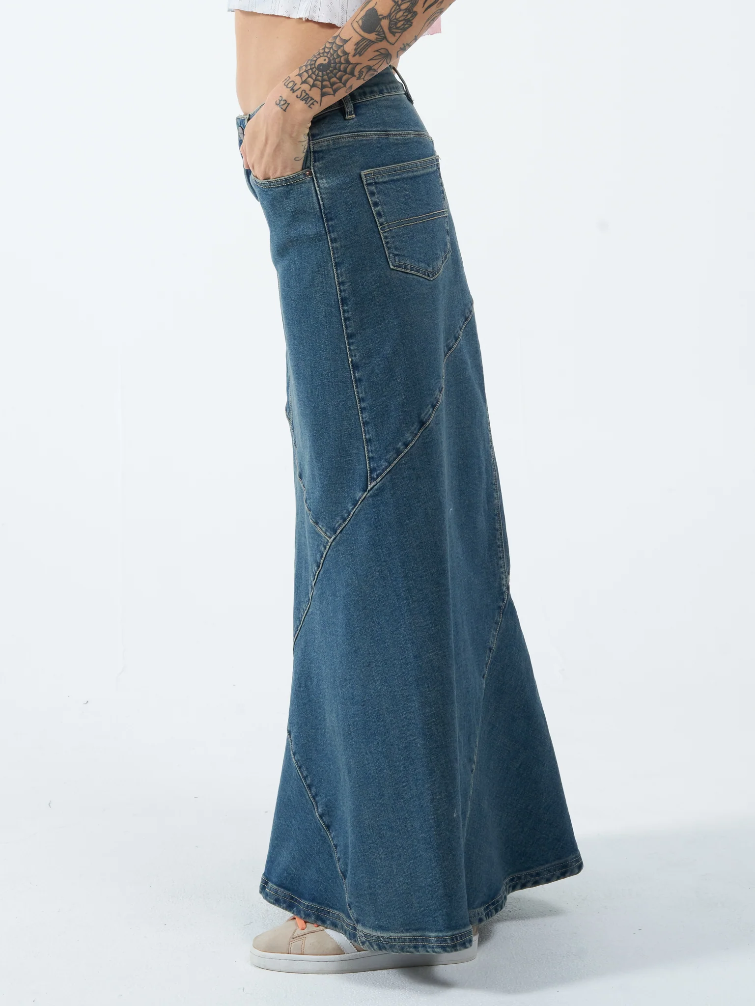 Crossroads Denim Maxi Skirt - Dirty Mid Blue - Image 2
