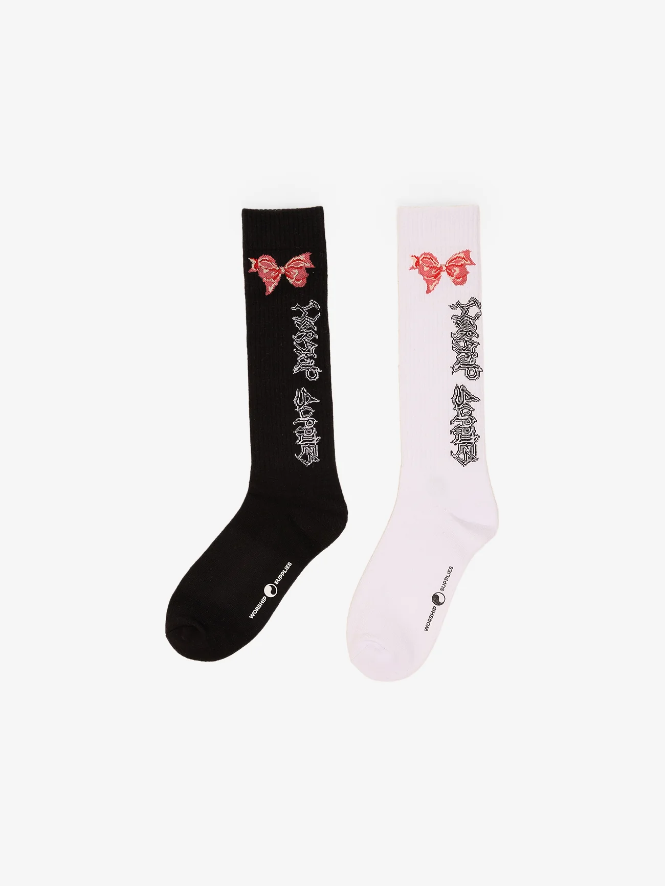 Cute But Psycho Knee High Sock 2 Pack - White - Black - Image 3