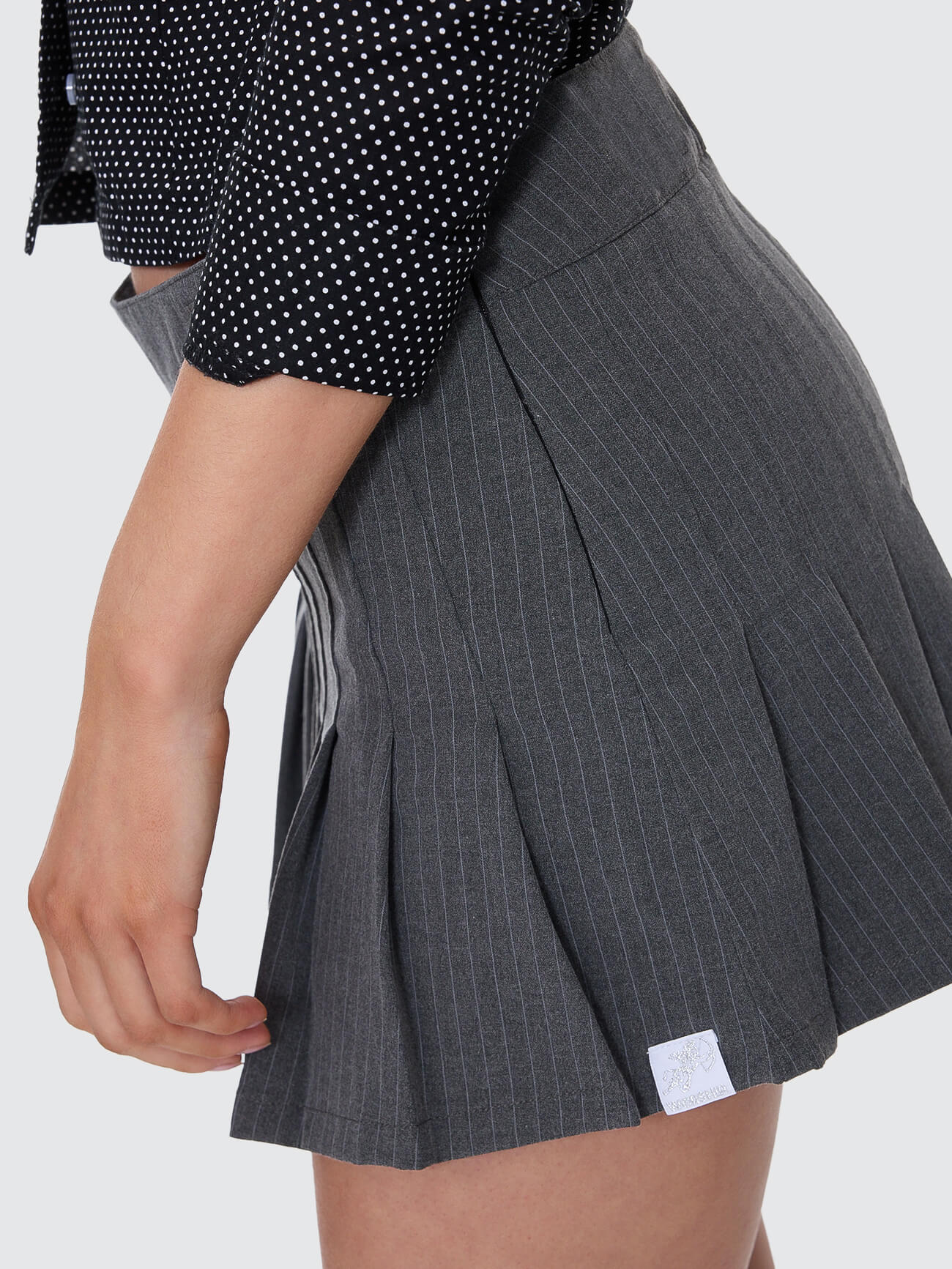 Delegate Pleat Mini Skort - Charcoal Pinstripe - Image 2