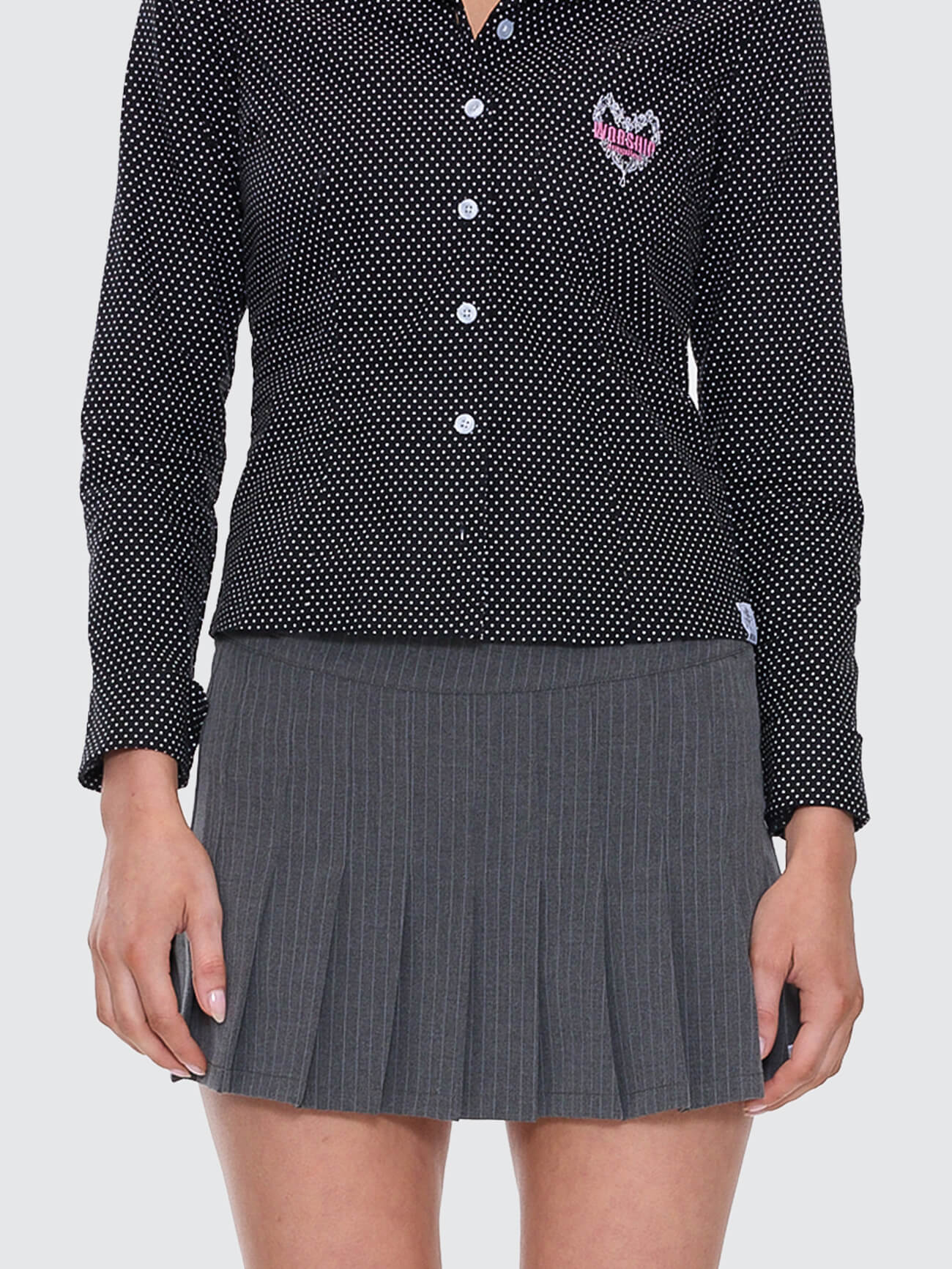 Delegate Pleat Mini Skort - Charcoal Pinstripe - Image 3