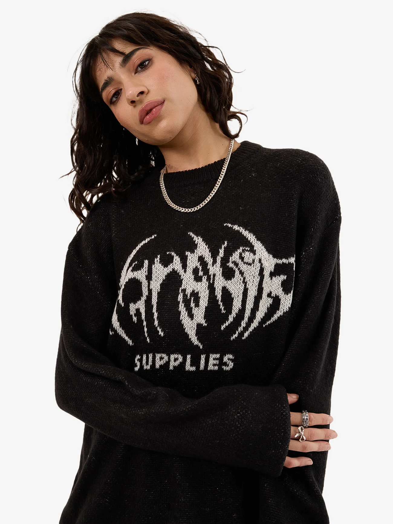 Diablo Box Fit Crew Knit - Black - Image 6