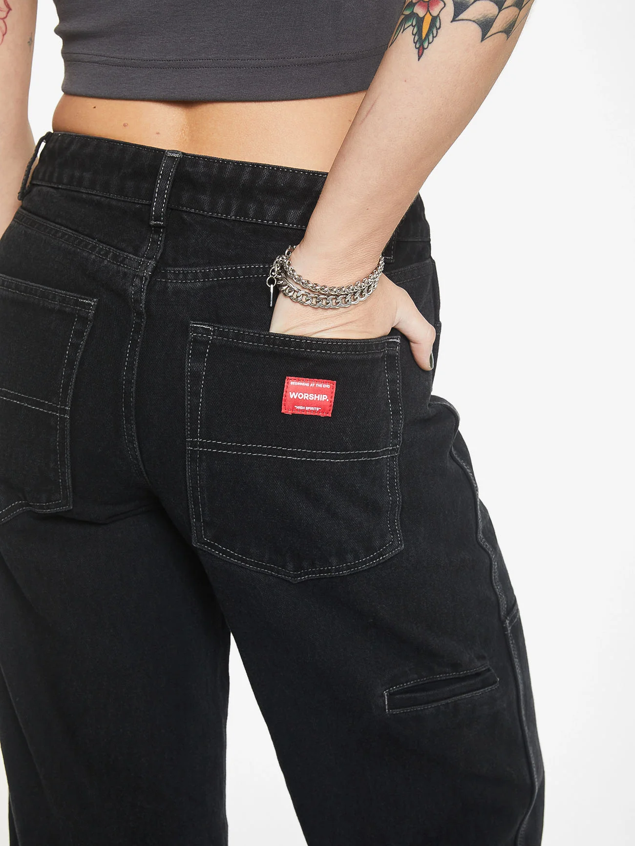 Double Knee Sloucher Jean - Broken Black - Image 7