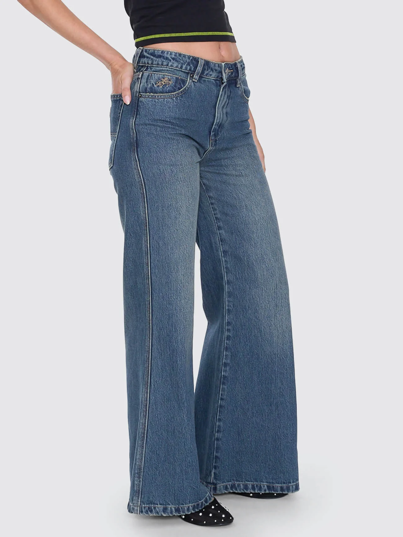Dropkick Flare Jean - Dirty Mid Blue - Image 7