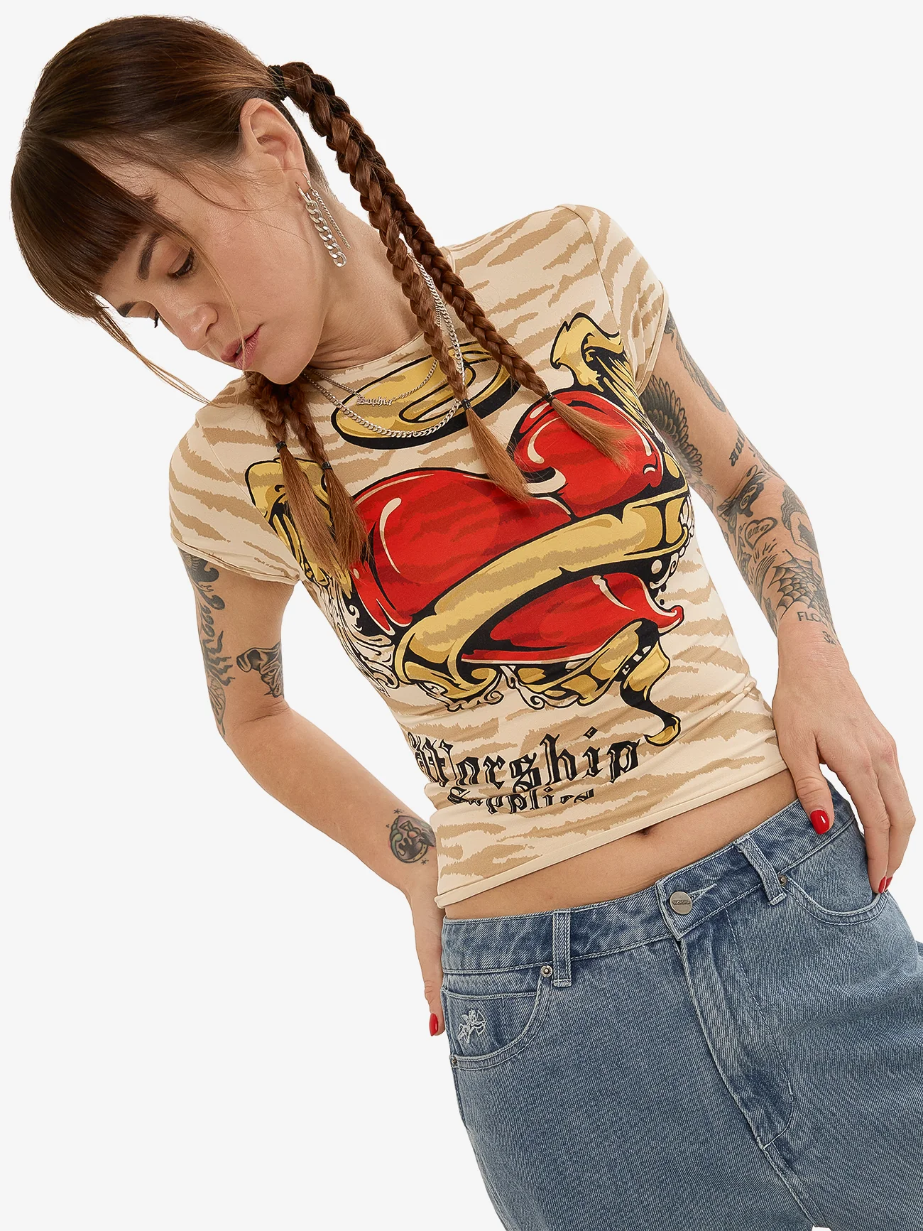 Eat Ur Heart Out Cap Sleeve Tee - Nude - Image 7