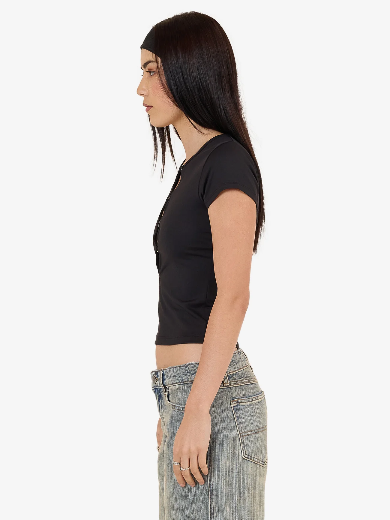 Entice Low Cut Cap Sleeve Top - Black - Image 4