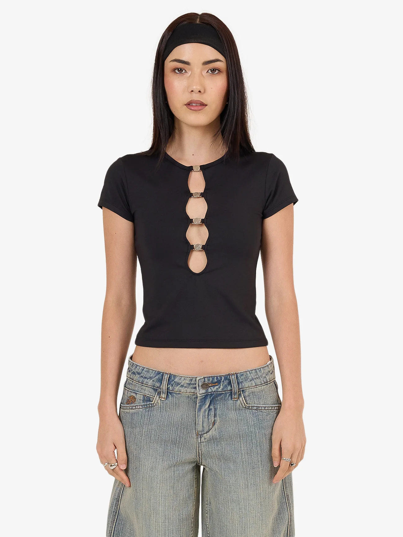 Entice Low Cut Cap Sleeve Top - Black - Image 7