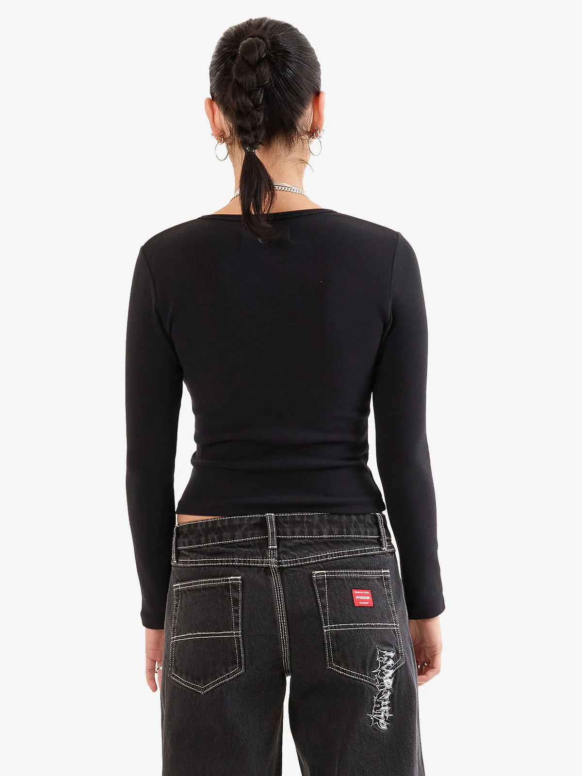 Entice Slim Fit Long Sleeve Top - Black - Image 3