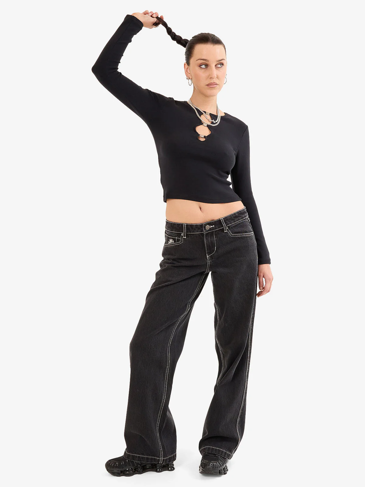 Entice Slim Fit Long Sleeve Top - Black - Image 4