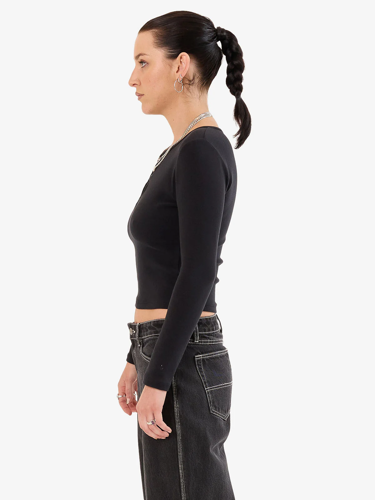 Entice Slim Fit Long Sleeve Top - Black - Image 5