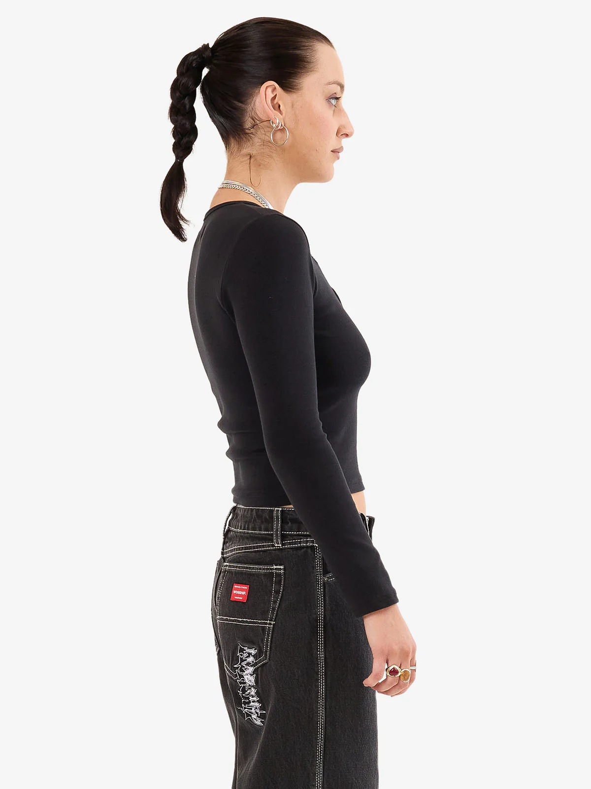 Entice Slim Fit Long Sleeve Top - Black - Image 7