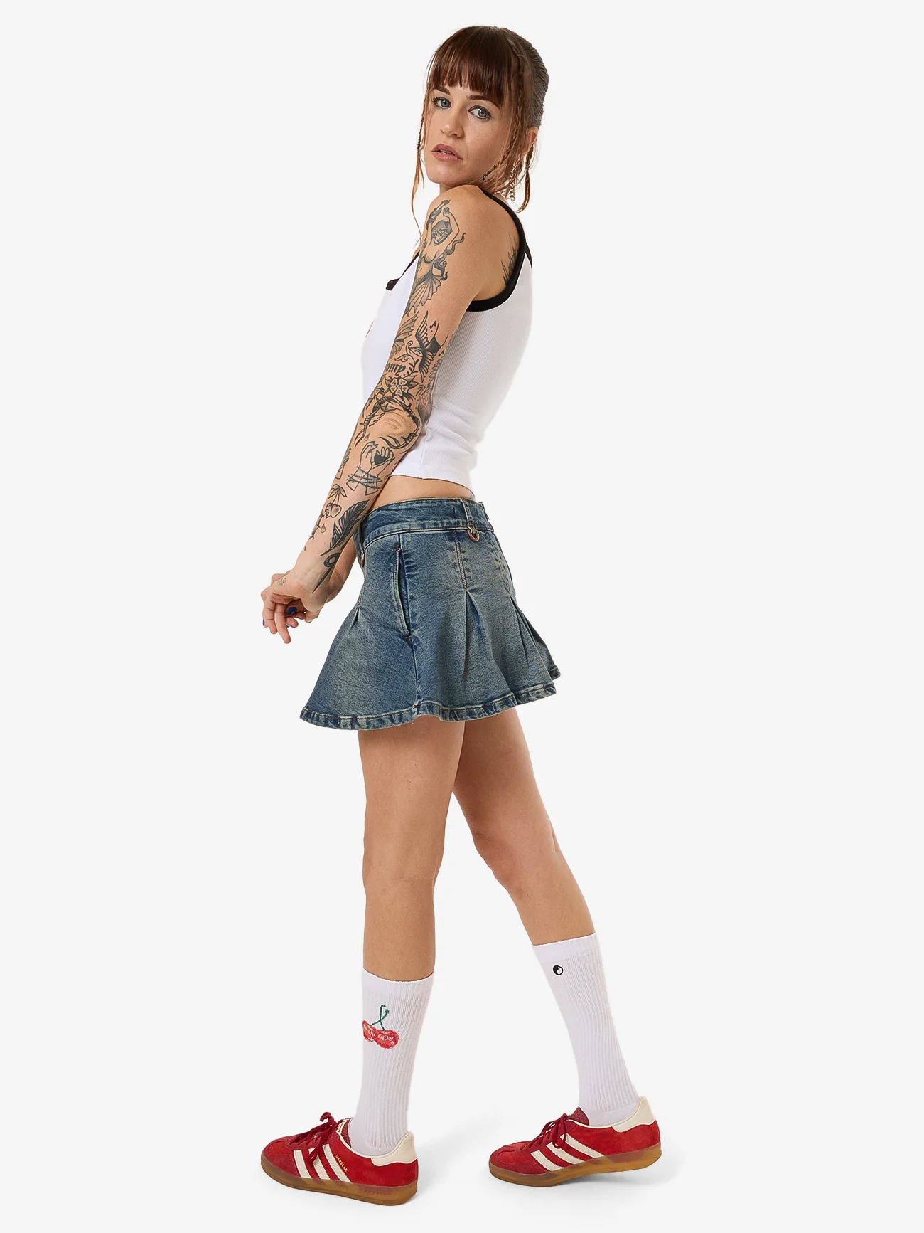 Fast Lane Pleated Denim Mini Skirt - Dirty Mid Blue - Image 6