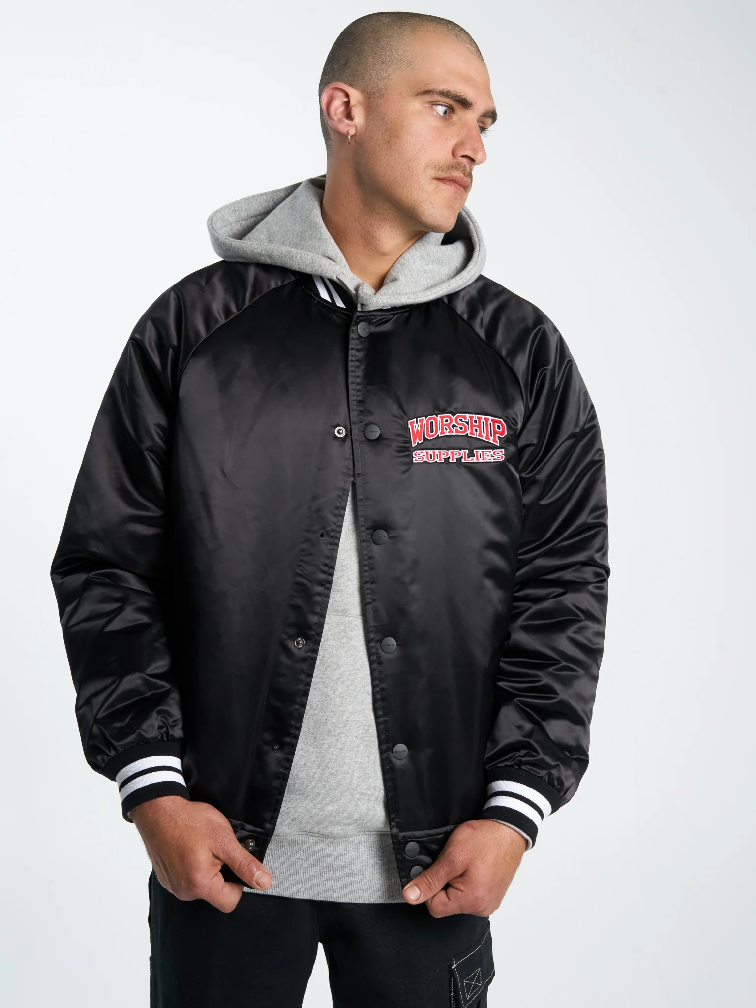 Get Off Nylon Varsity Jacket - Black - Image 6