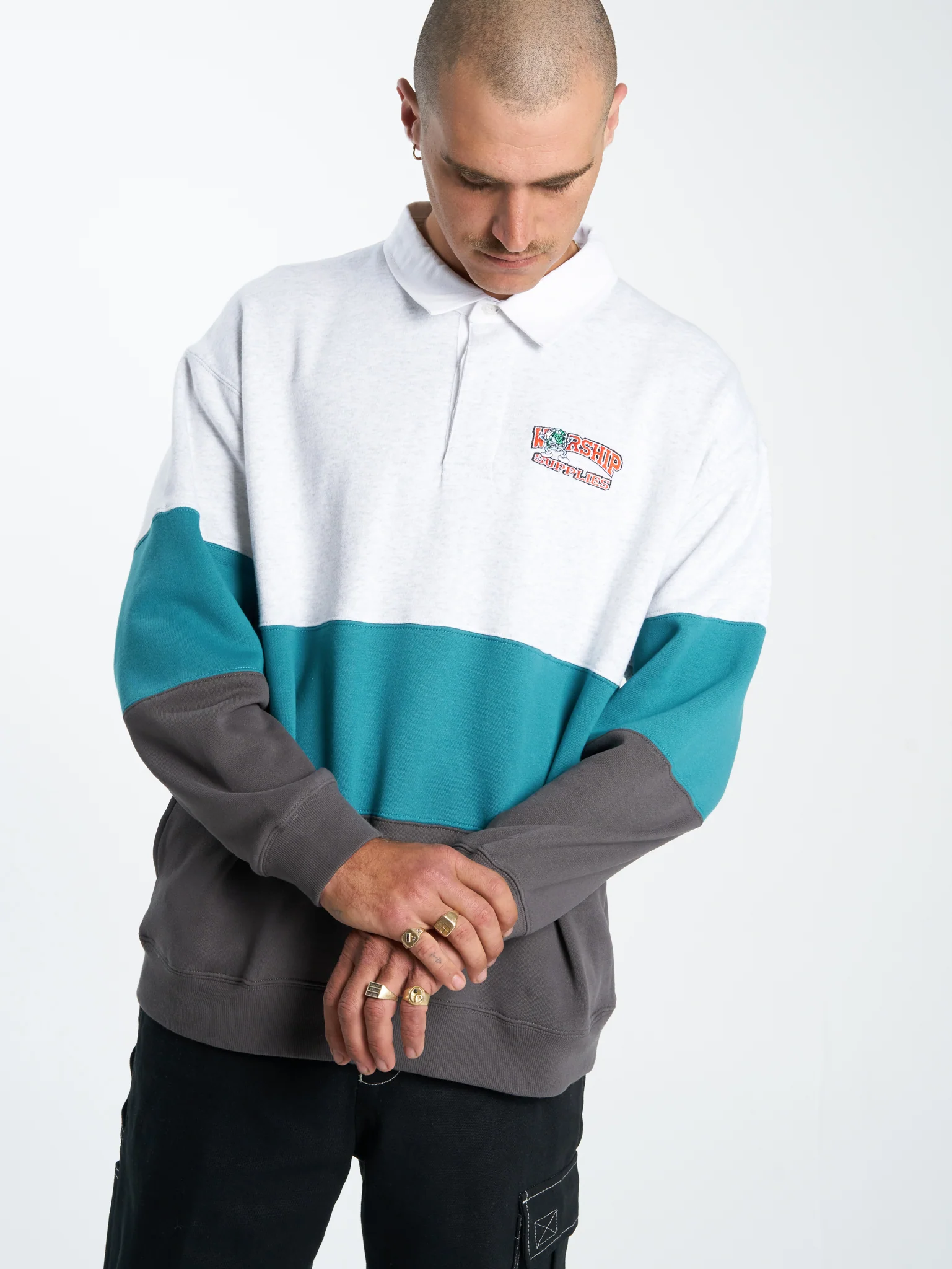 Get Off Paneled Rugby Fleece - Snow Marle - Image 6